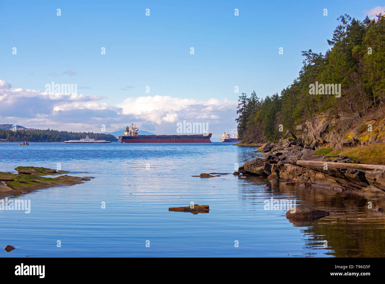 Blick auf den Hafen von Nanaimo und Georgia Meerenge von Jack Point Park in Vancouver Island, BC, Kanada Stockfoto