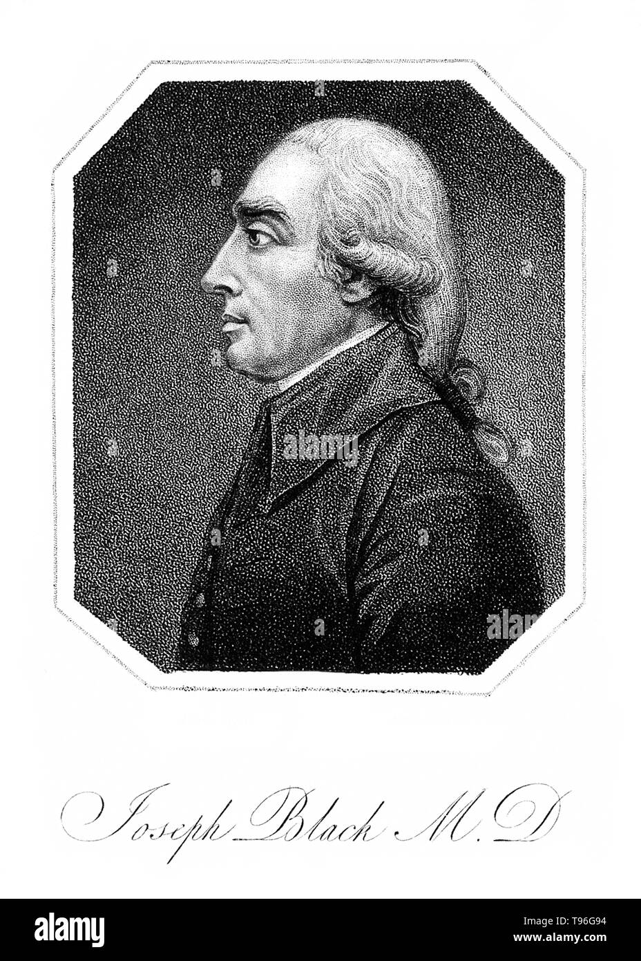 Joseph Schwarz (April 16, 1728 - Dezember 6, 1799) war ein schottischer Arzt und Chemiker, bekannt für seine Entdeckungen von Magnesium, latente Wärme, spezifische Wärme, und Kohlendioxid. Im Jahre 1750, noch als Student, Schwarz entwickelte die Analysenwaage auf einem leichten Strahl auf eine keilförmige Fulcrum ausgeglichen. Jeder Arm trug ein pan, auf dem das Sample oder die Gewichte platziert wurde. Stockfoto