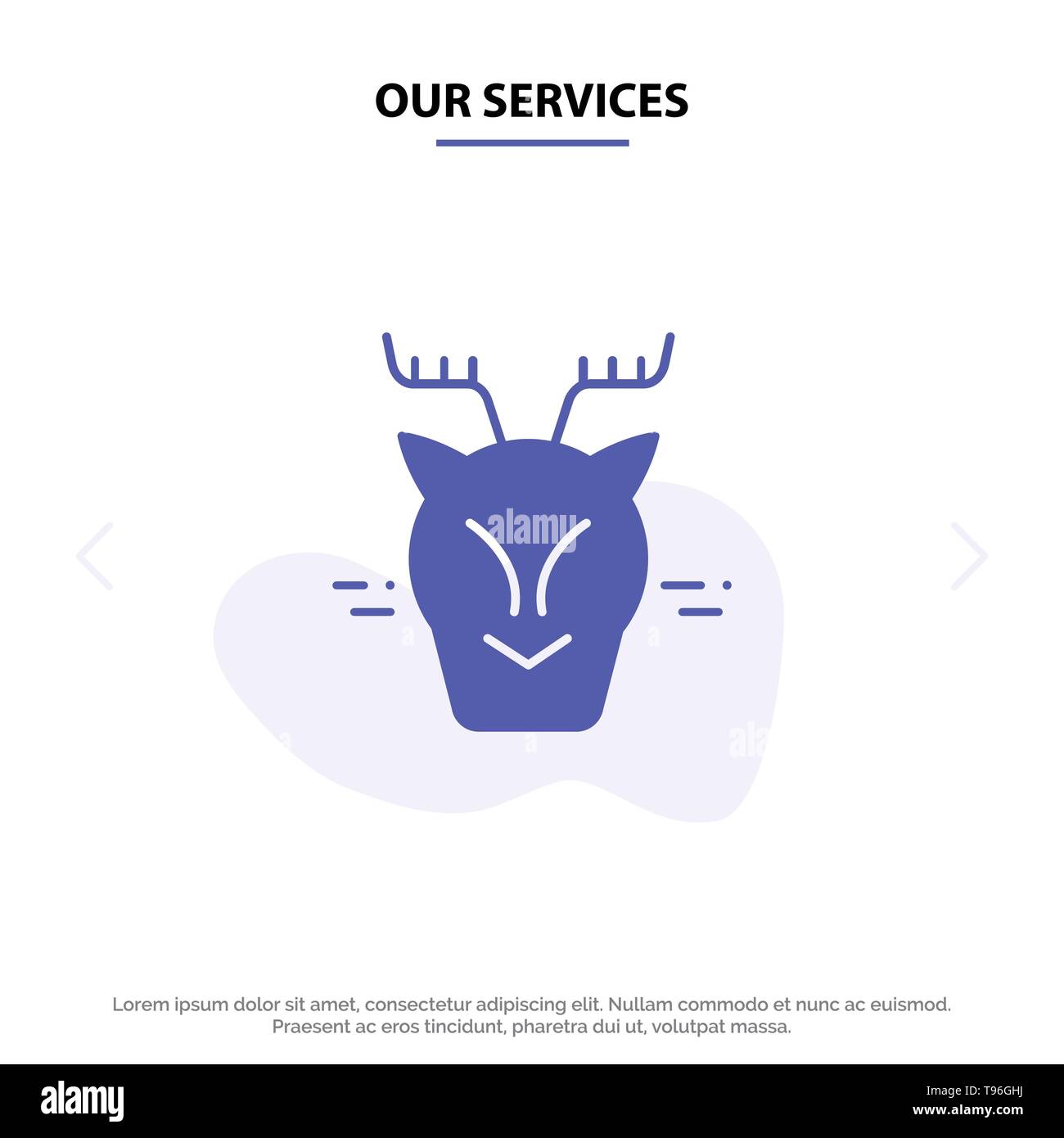Unsere Dienstleistungen Alpine, Arktis, Kanada, Rentier solide Glyph Icon Web Karte Vorlage Stock Vektor