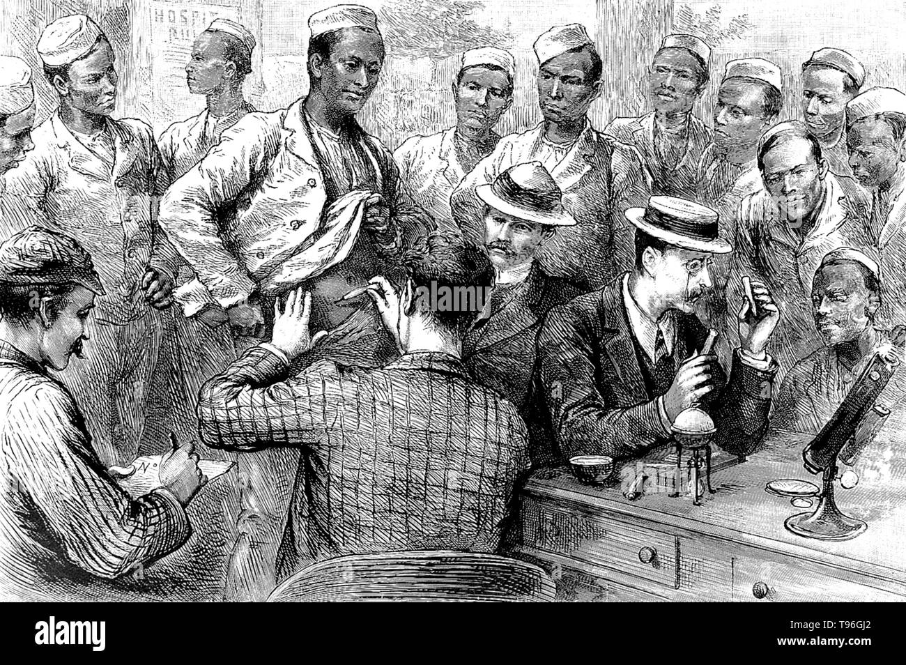 Cholera Impfung des Dritten Gurkhas in Indien in der Zeit der Epidemie 1893. Die fünfte cholera Pandemie (1881-1896) kosten 250.000 Leben in Europa und mindestens 50.000 in Amerika. Cholera behauptete 267,890 lebt in Russland (1892); 120.000 in Spanien; 90.000 in Japan und über 60.000 in Persien. In Ägypten, Cholera mehr als 58.000 Menschenleben. Die 1892 Ausbruch in Hamburg 8.600 Menschen getötet. Stockfoto