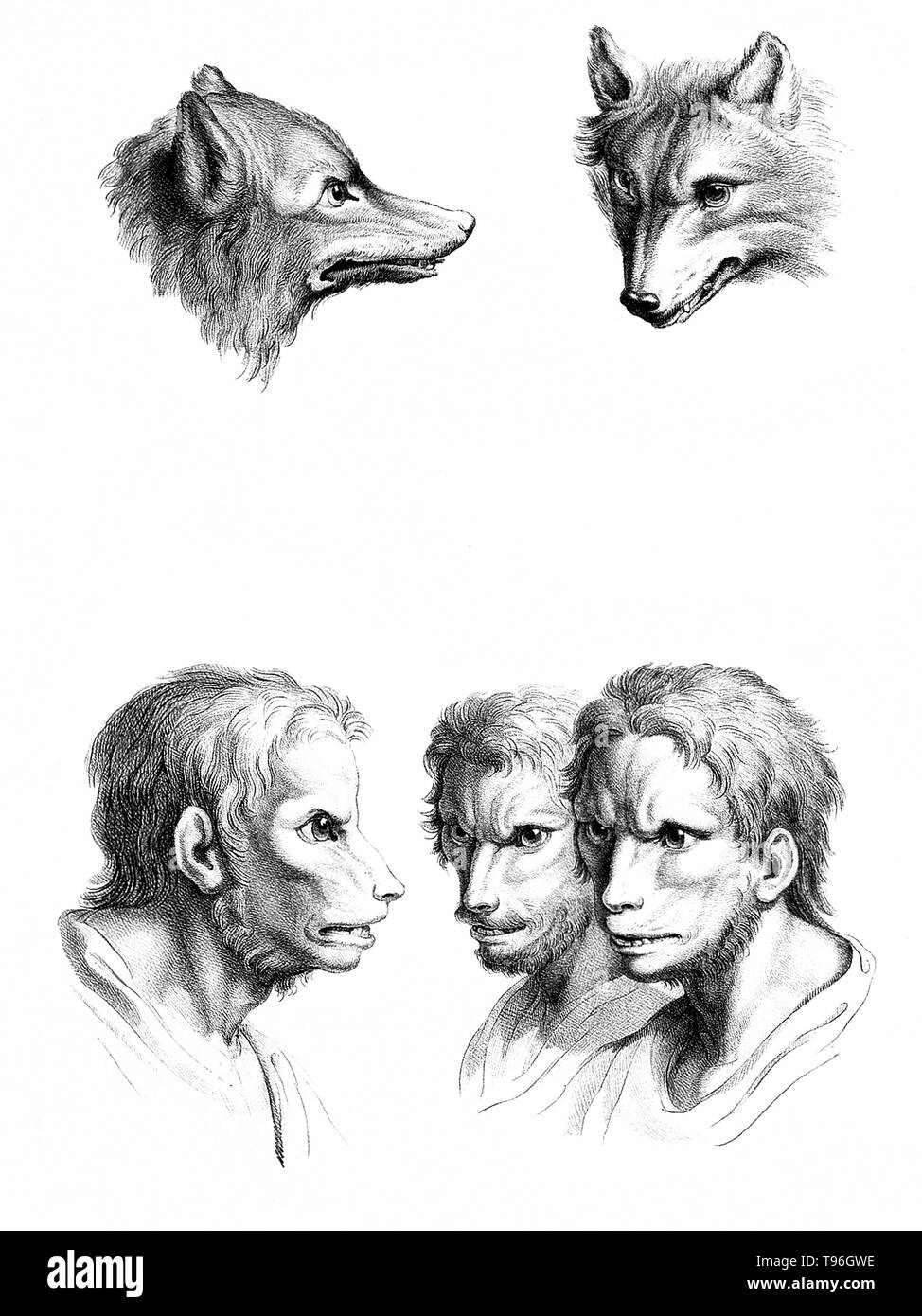 Das Ziel der Physiognomie Charakter ist nach Funktionen des Gesichts zu beurteilen. Charles Le Brun (Februar 24, 1619 - Februar 12, 1690) war ein französischer Maler, Kunsttheoretiker, Raumausstatter und Maler Louis XIV. Stockfoto