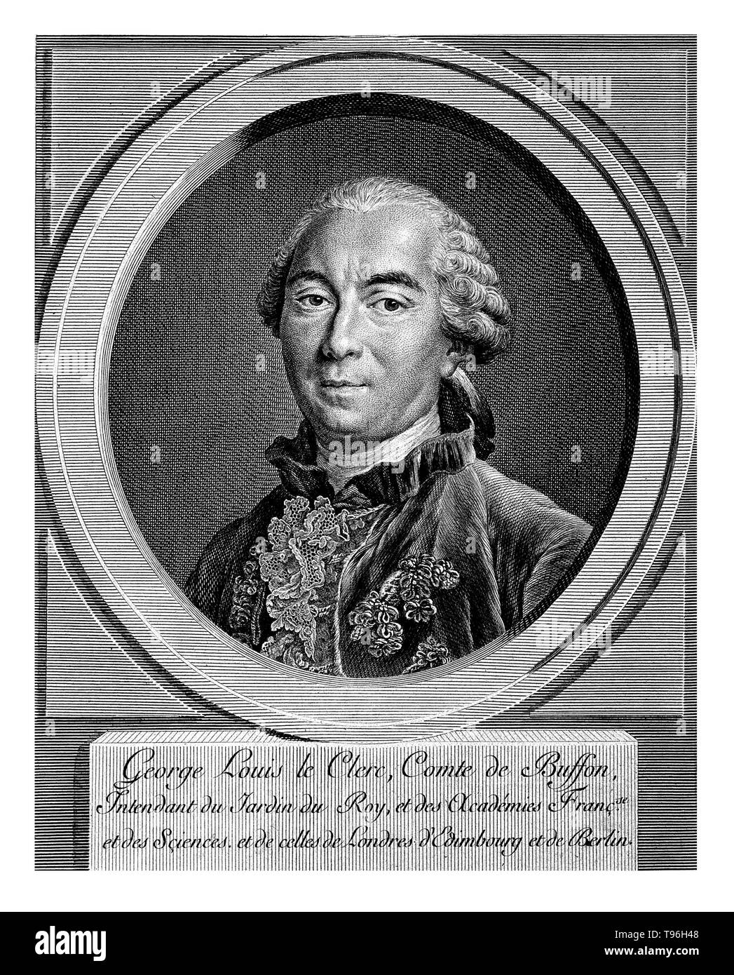 Georges Louis Leclerc, Comte de Buffon (September 7, 1707 - 16. April 1788) war ein französischer Naturforscher, Mathematiker, Kosmologe und enzyklopädischen Thema. Er verkörpert die revolutionären Veränderungen, die die Erleuchtung, um das Studium der Natur gebracht. Stockfoto
