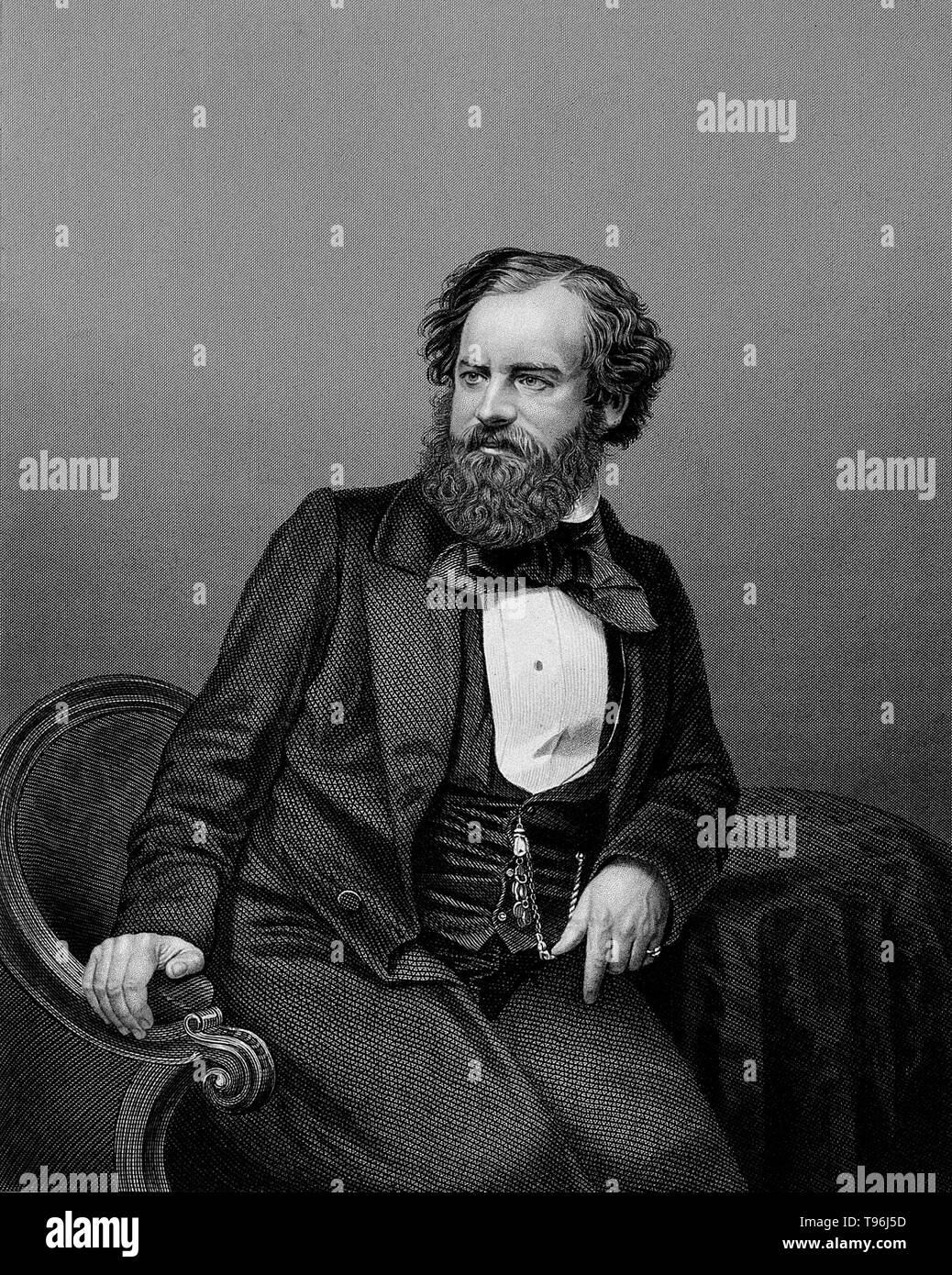 Albert Richard Smith (Mai 24, 1816 - Mai 23 1860) war ein englischer Autor, Entertainer und Bergsteiger. Er brach seine medizinische Arbeit zugunsten des Schreibens. Wenn ein Journalist nicht als literarische Figur, er war einer der populärsten Schriftsteller seiner Zeit und eine bevorzugte Humorist. Er war regelmässig für Richard Bentley's Miscellany, in deren Seiten seine erste und beste Buch, der Roman Die Abenteuer des Herrn Ledbury, 1842 erschienen. Stockfoto