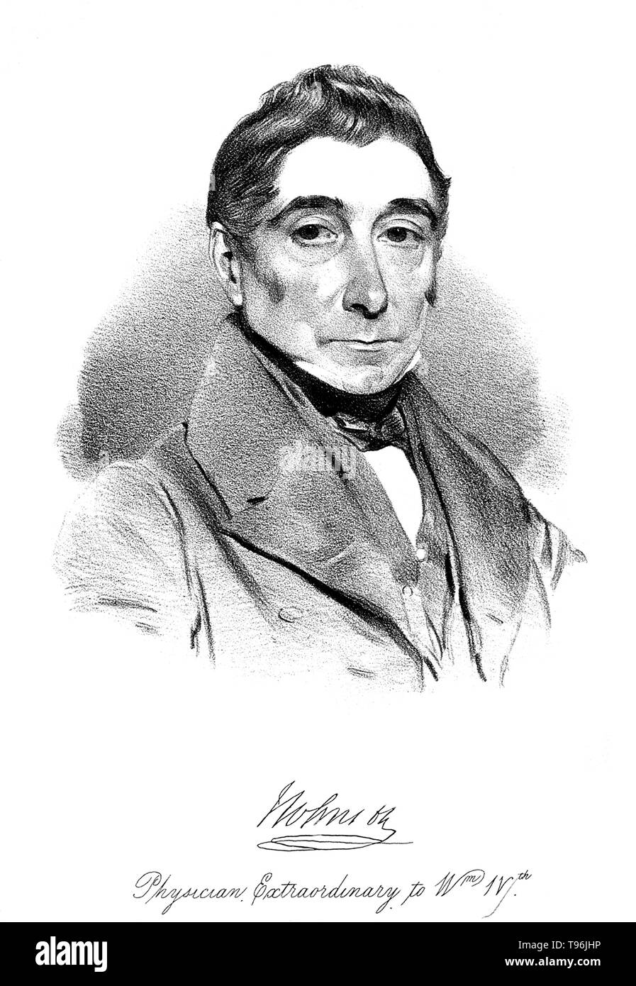 James Johnson (Februar 1777 bis 10. Oktober 1845) war ein irischer Schriftsteller und Arzt auf Erkrankungen des tropischen Klimas. In Irland geboren, im Alter von 15 wurde er Lehrling zu einem Chirurgen - Apotheke. Im Jahr 1798 zog er nach London und die Chirurg. Er war der Chirurgen Offizier auf einem Kriegsschiff. Im Jahr 1800 nahm er an einer Expedition nach Ägypten und, 1803, für Indien gesegelt. Stockfoto