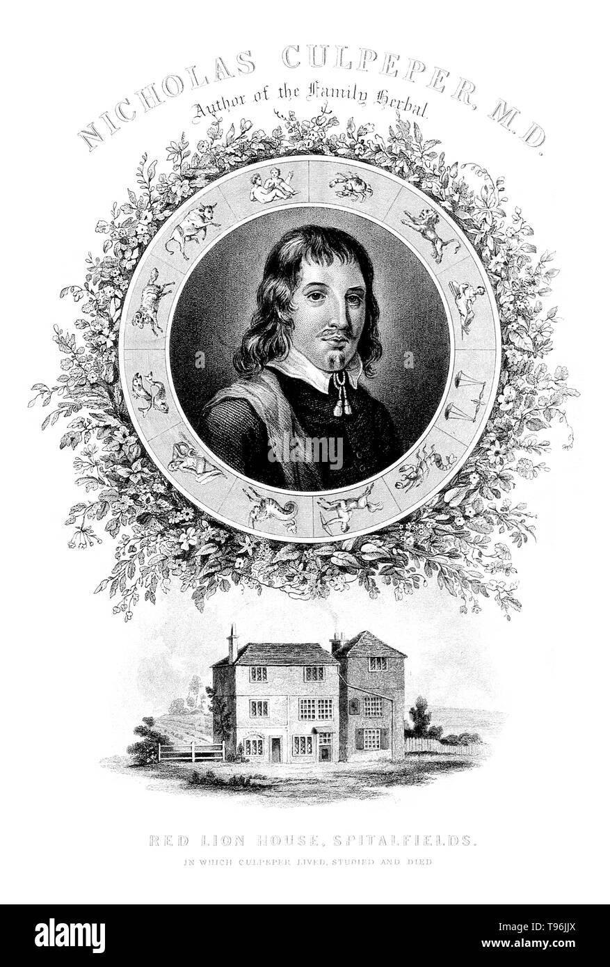 Nicholas Culpeper (18. Oktober 1616 - 10. Januar 1654 ) war ein englischer Botaniker, herbalist, Arzt und Astrologe. Seine veröffentlichten Bücher umfasst die English Physitian (1652), Die gesamte Pflanzliche (1653), enthält eine Fülle von Pharma- und Kräuter wissen, und astrologische Urteil von Krankheiten aus dem Decumbiture der Kranken (1655), der einer der am meisten detaillierte Unterlagen bekannt auf der Praxis der medizinischen Astrologie. Stockfoto