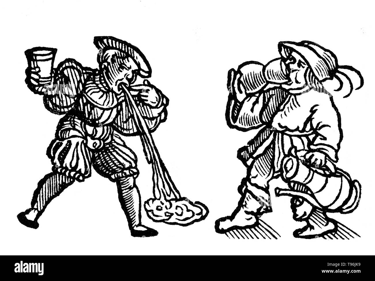 Holzschnitt Illustration aus Der gantzen Artzenei, 1542. Johann Dryander (Eichmann) (Juni 27, 1500 - Dezember 20, 1560) war ein deutscher Anatom, Astronom und Arzt. Im Jahr 1535 wurde er zum Professor für Medizin an der Universität Marburg. Dryander war einer der ersten Lehrbuch Autoren mit Holzschnitten und die erste, eine galenische Dissektion des menschlichen Gehirns zu veranschaulichen, zu illustrieren. Eine erweiterte Ausgabe dieses früh buchen, die Anatomiae pars vor, wurde 1537 veröffentlicht. Stockfoto