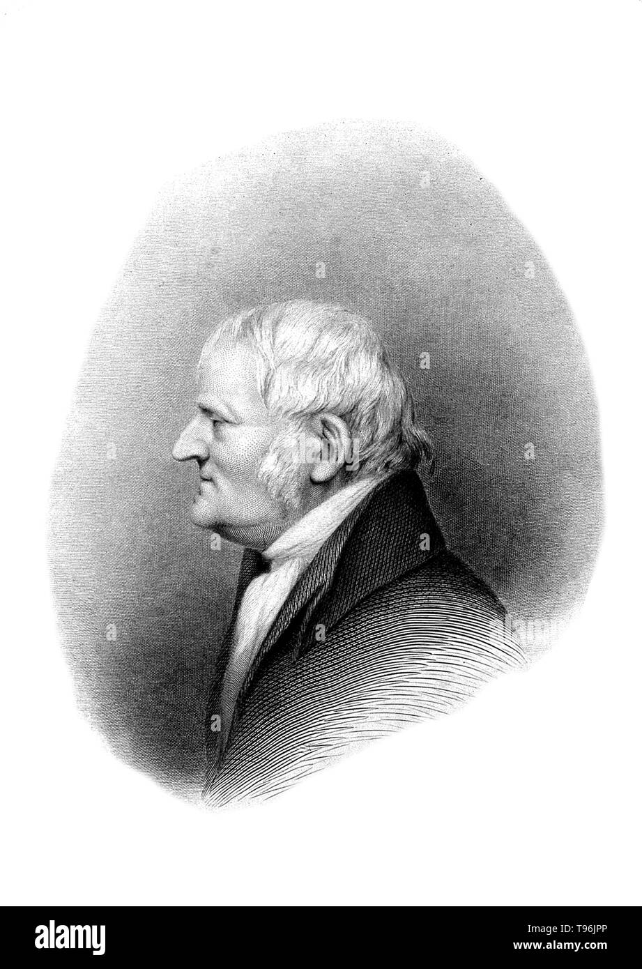 John Dalton (September 6, 1766 - Juli 27, 1844) war ein englischer Chemiker, Meteorologen und Physiker. Obwohl er sich am besten für seine Pionierarbeit in der Entwicklung der modernen Atomtheorie bekannt ist, begann er ein meteorologisches Tagebuch 1787, in der er mehr als 200.000 Bemerkungen eingetragen. Stockfoto