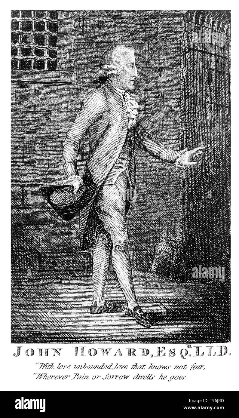 John Howard (September 2, 1726 - Januar 20, 1790) war ein Philanthrop und frühen englischen Gefängnis Reformer. Er war High Sheriff von Bedfordshire 1773 ernannt, zunächst für einen Zeitraum von einem Jahr. Statt seine Aufgaben zu delegieren, die Unter-Sheriff, wie damals üblich, Howard inspiziert die County Gefängnis Selbst. Er war geschockt von dem, was er gefunden hat, und trieb in Gefängnissen in England zu prüfen. Stockfoto