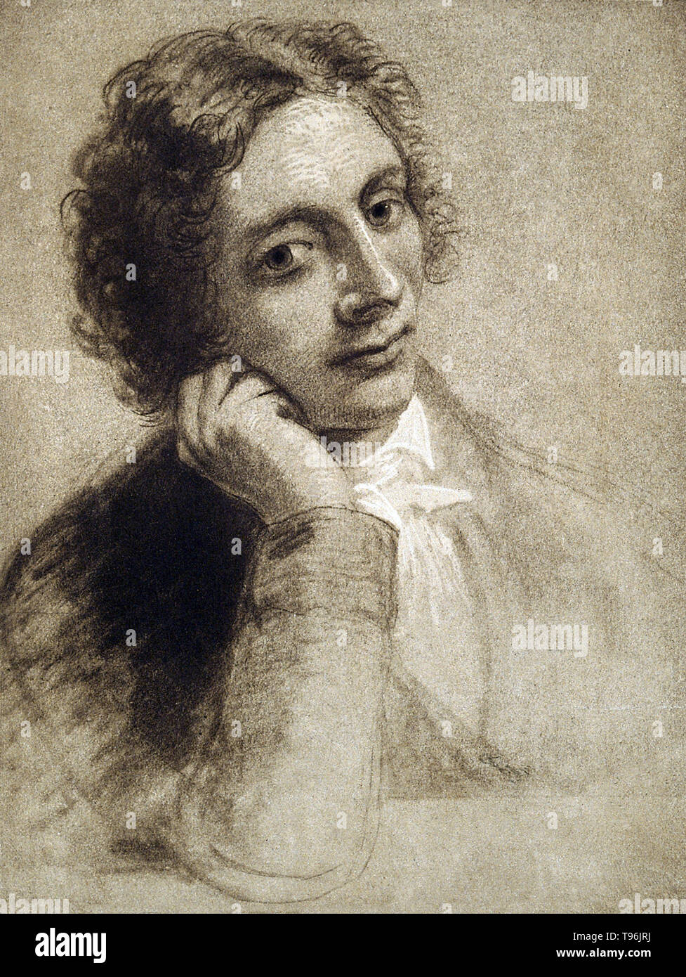 John Keats (31. Oktober 1795 - 23. Februar 1821) war ein englischer Dichter der Romantik. Er war einer der wichtigsten Figuren der zweiten Generation der romantischen Dichter, zusammen mit Lord Byron und Percy Bysshe Shelley, trotz seiner Werke, die in der Publikation nur für vier Jahre vor seinem Tod von der Tuberkulose im Alter von 25 Jahren. Stockfoto