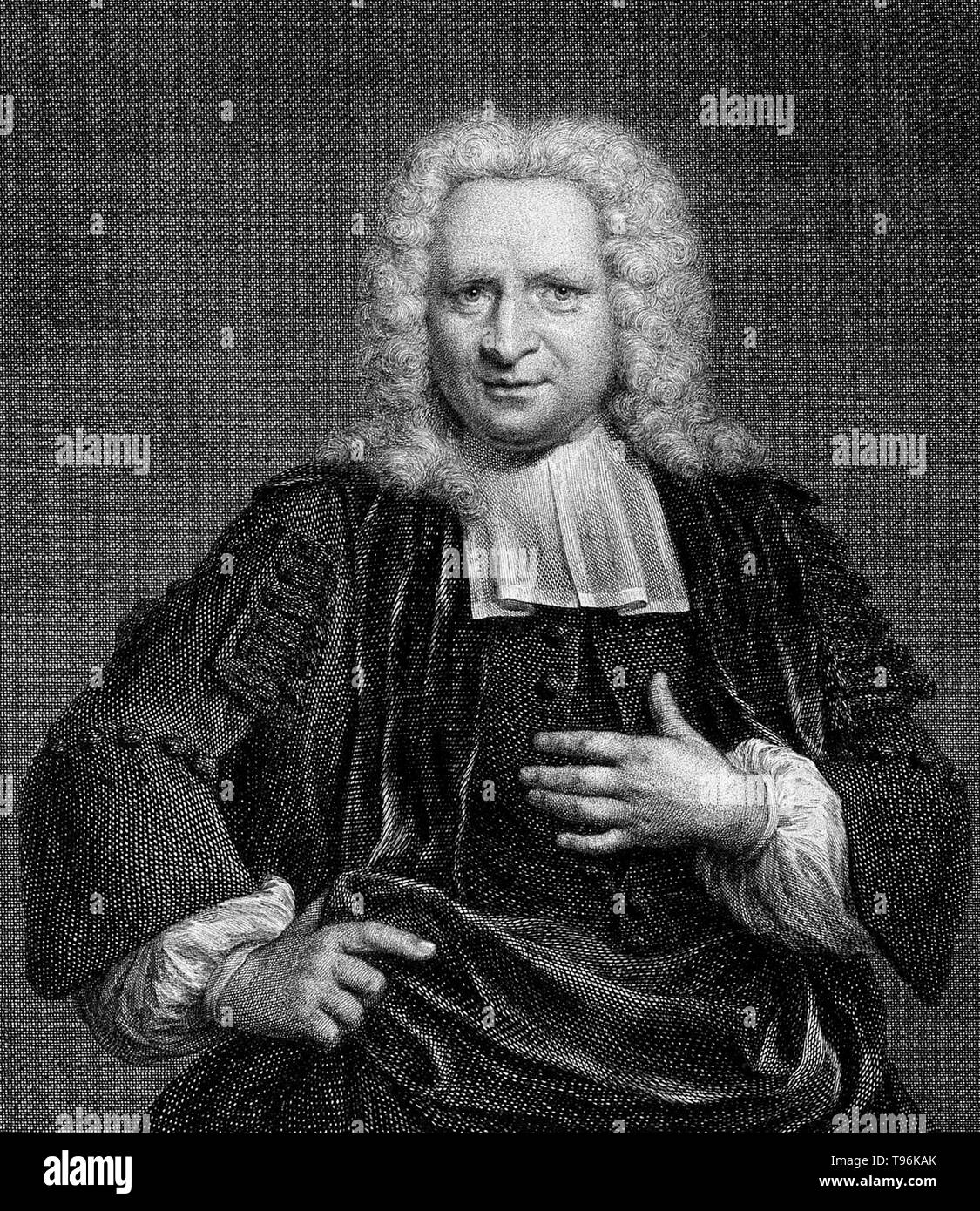 Pieter van Musschenbroek (März 14,1692 - 19. September 1761) war ein niederländischer Wissenschaftler. Er war Professor in Duisburg, Utrecht und Leiden, wo er Positionen in Mathematik, Philosophie, Medizin und Astronomie. Er ist mit der Erfindung der ersten Kondensator in 1746: Die leyden jar gutgeschrieben. Er diese Entdeckung zu René Réaumur mitgeteilt, und es war Abbé Nollet, der Übersetzer der musschenbroek's Brief aus Lateinamerika, die die Erfindung der Leyden jar genannt. Stockfoto