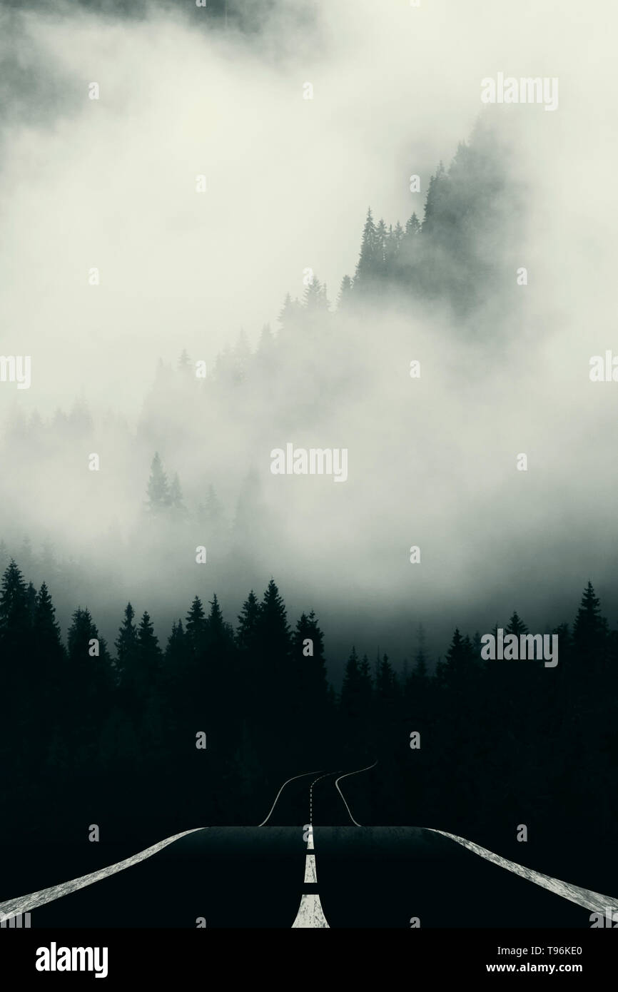 empty road into wilderness, minimal landscape Stockfoto