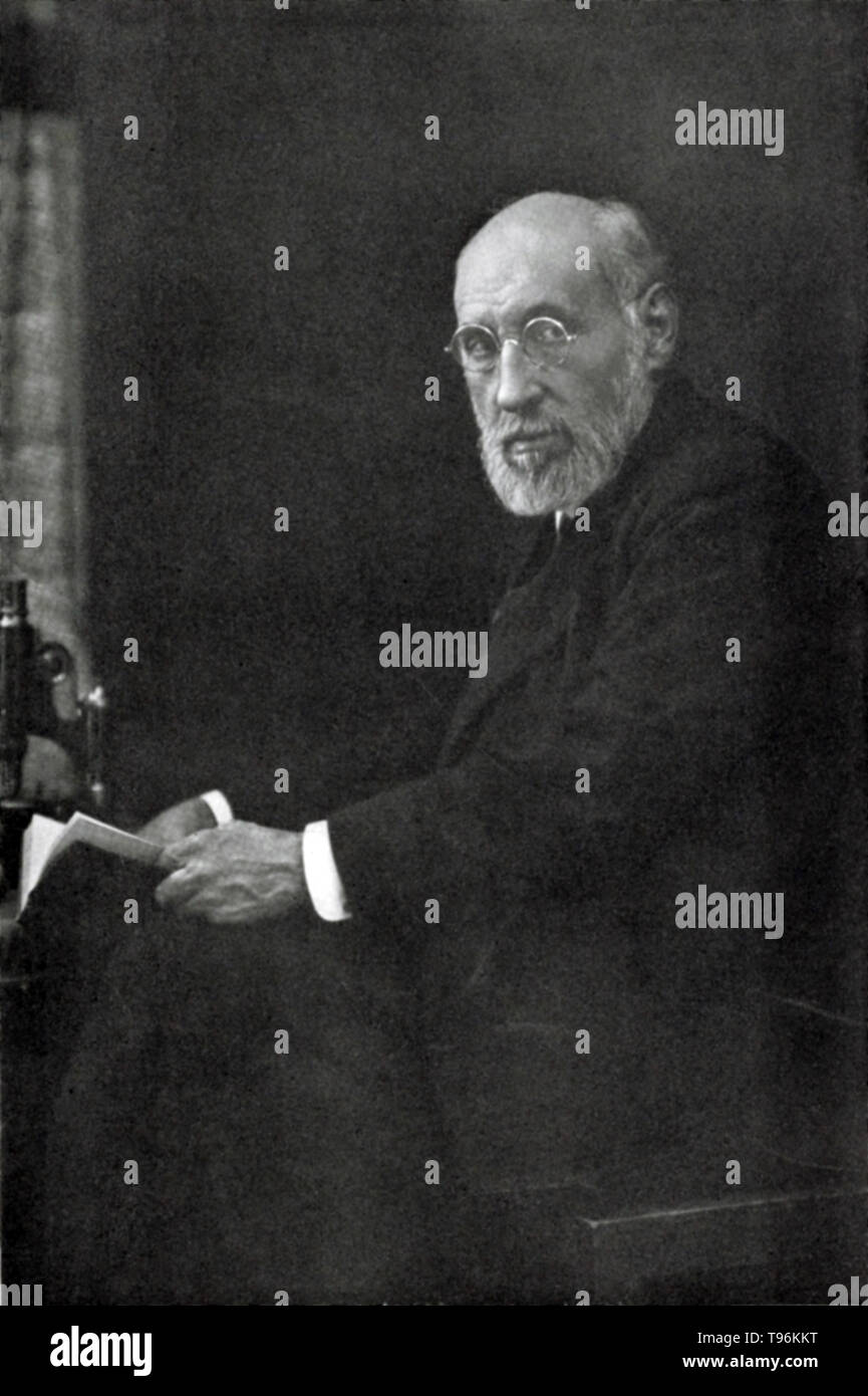 Santiago Ramón y Cajal (1. Mai 1852 - 17. Oktober 1934) war ein spanischer Pathologe, Histologe, Neurowissenschaftler und Nobelpreisträger. Er wurde an der Zeichnung qualifizierte, und Hunderte von Illustrationen von Gehirnzellen sind noch für pädagogische Zwecke heute verwendet. Seine frühen Arbeiten an der Pathologie der Entzündung konzentrierte, die Mikrobiologie von Cholera, und die Struktur der epithelialen Zellen und Gewebe, bevor er seine Aufmerksamkeit auf das zentrale Nervensystem. Stockfoto