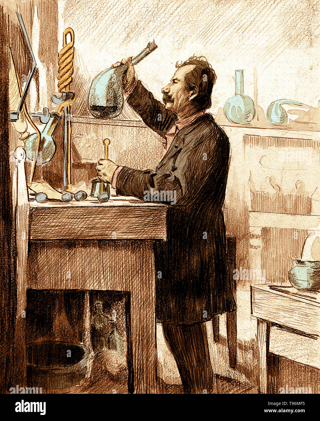 Pierre Eugène Marcellin Berthelot (25. Oktober 1827 - 18. März 1907) war ein französischer Chemiker und Politiker für die Thomsen-Berthelot Prinzip der Thermochemie, argumentierte, dass alle chemischen Veränderungen begleitet werden durch die Erzeugung von Wärme und die Prozesse, die stattfinden wird, in der die Wärme produziert wird. Er synthetisiert viele organische Stoffe aus anorganischen Stoffen und widerlegt die Theorie des Vitalismus. Er gilt als einer der größten Chemiker aller Zeit. Stockfoto