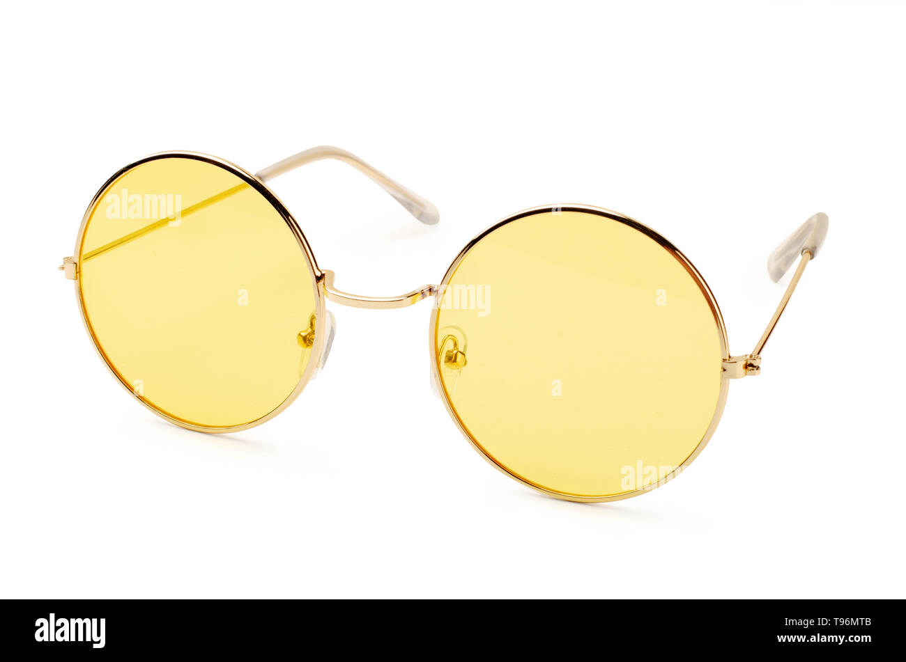 Kreis gelb vintage Gläser auf weißem Hintergrund Stockfoto