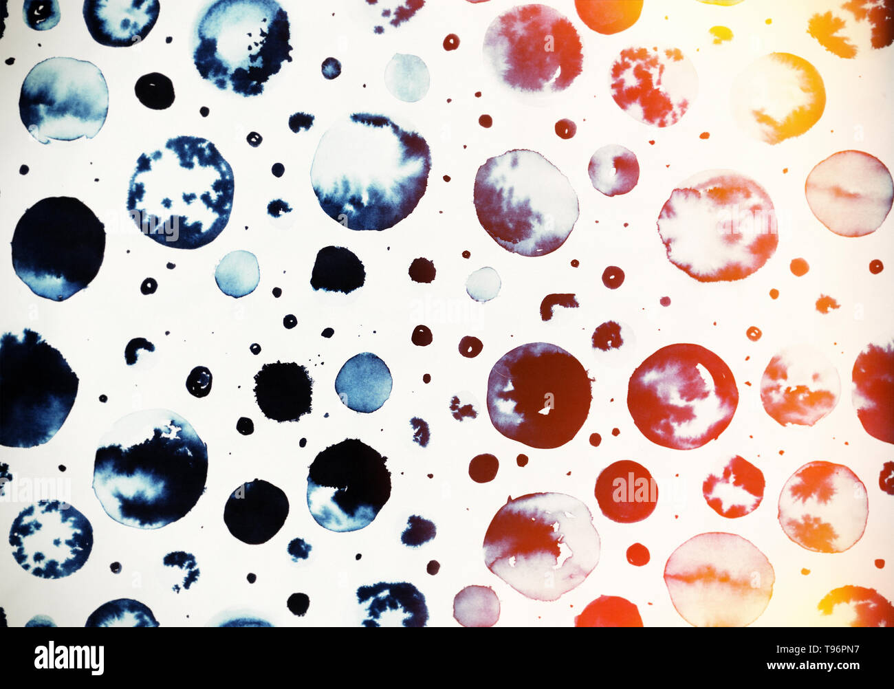 Zusammenfassung Hintergrund mit Aquarell und Tusche kreisen. Handgezeichnete Hintergrund Polka Dot. Für das Template. Lichteffekt Stockfoto