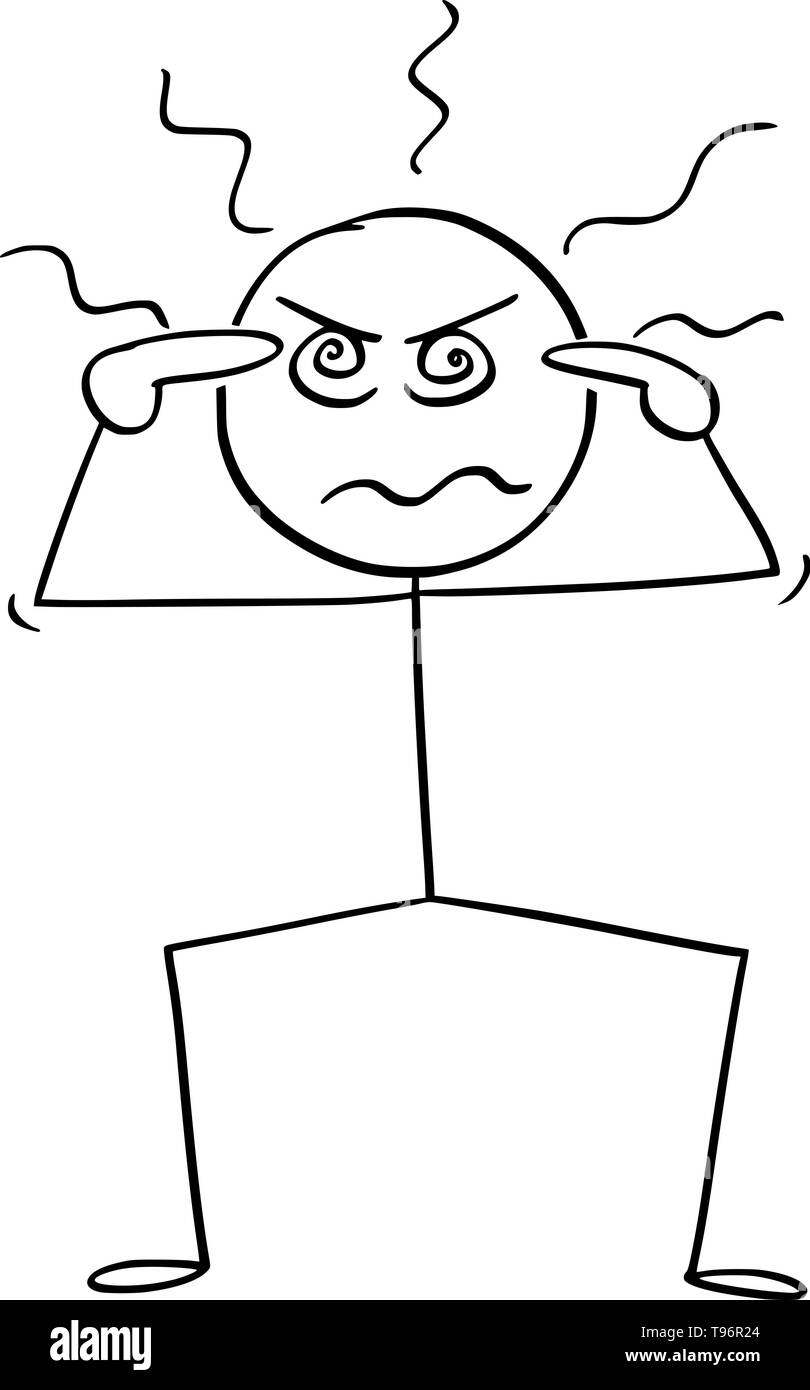 Vektor cartoon Strichmännchen Zeichnen konzeptionelle Darstellung der verrückt, verrückt oder verrückten Mann, der versucht, mit seinen verrückten Augen zu hypnotisieren. Stock Vektor