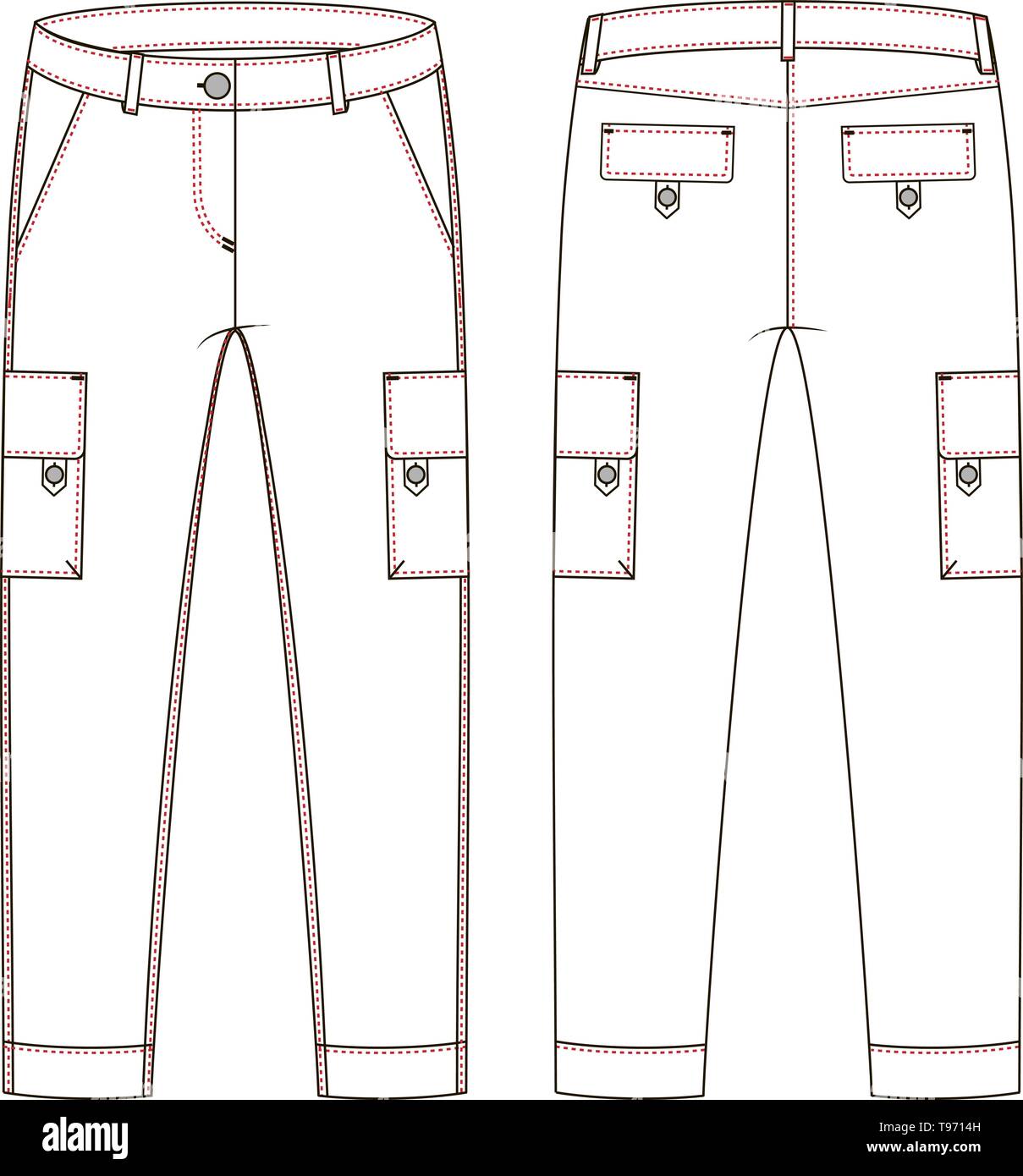 Mode Technische Skizze des Jeans in Vektorgrafik Stock Vektor