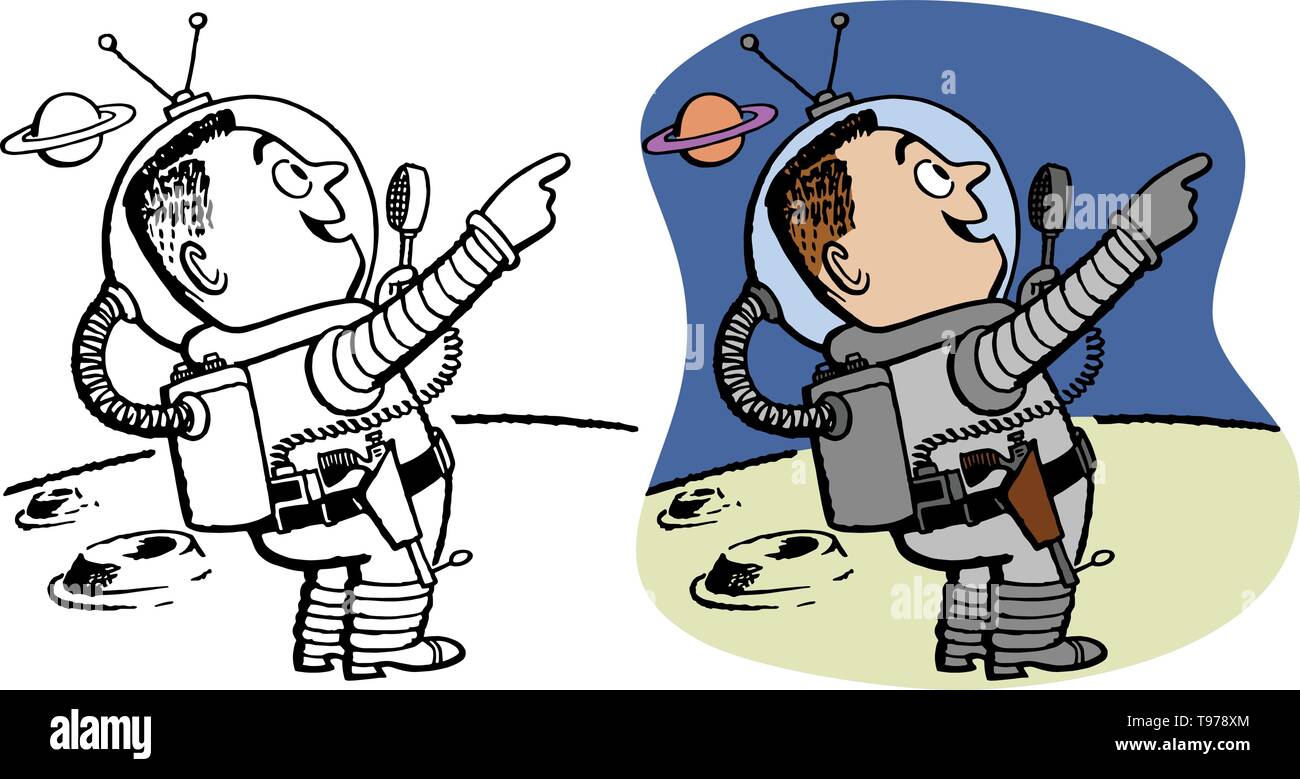 Ein Astronaut erforscht eine seltsame Mond. Stock Vektor
