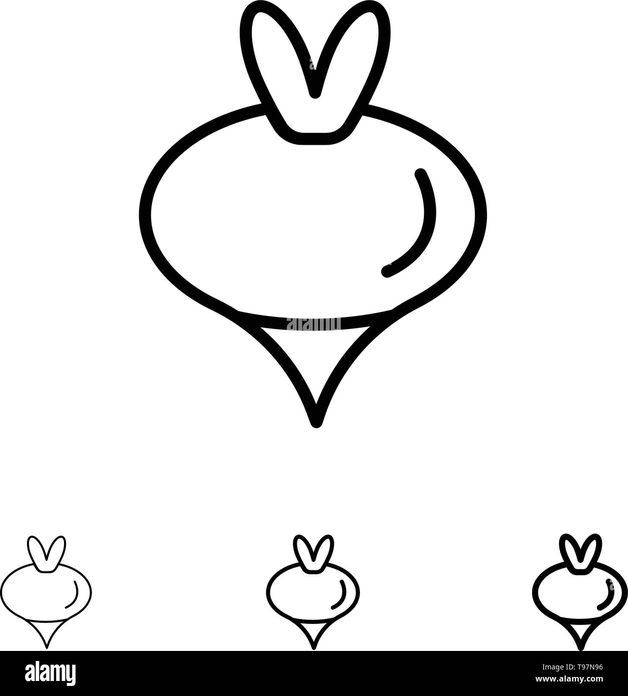 Essen, Rüben, Gemüse, Feder Bold und dünne schwarze Linie Icon Set Stock Vektor