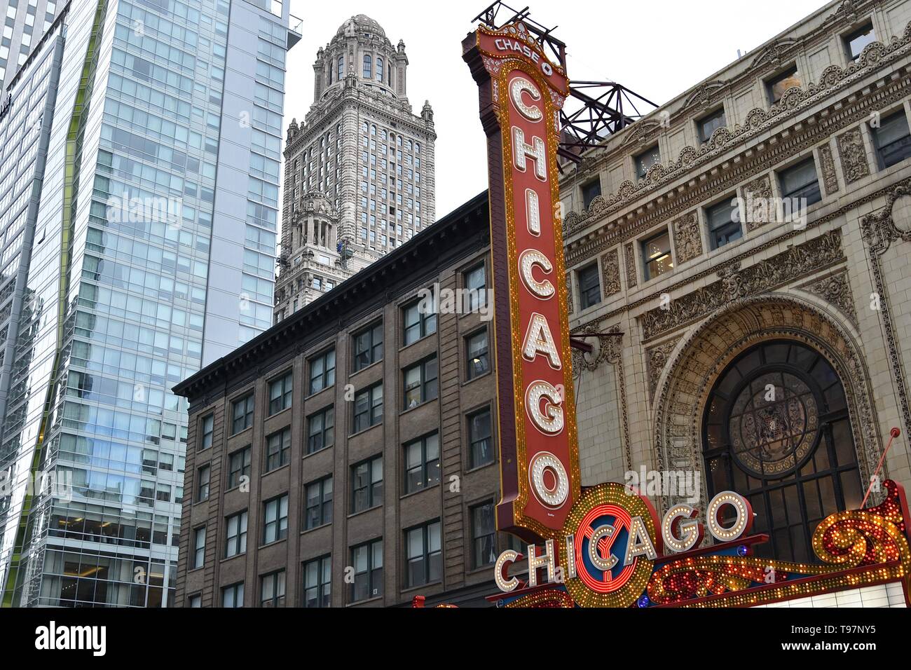 Die ikonischen Chicago Theater in der North State Street, Chicago, Illinois, USA Stockfoto