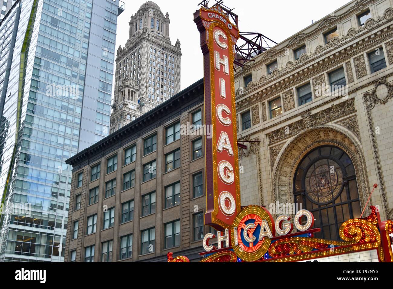 Die ikonischen Chicago Theater in der North State Street, Chicago, Illinois, USA Stockfoto