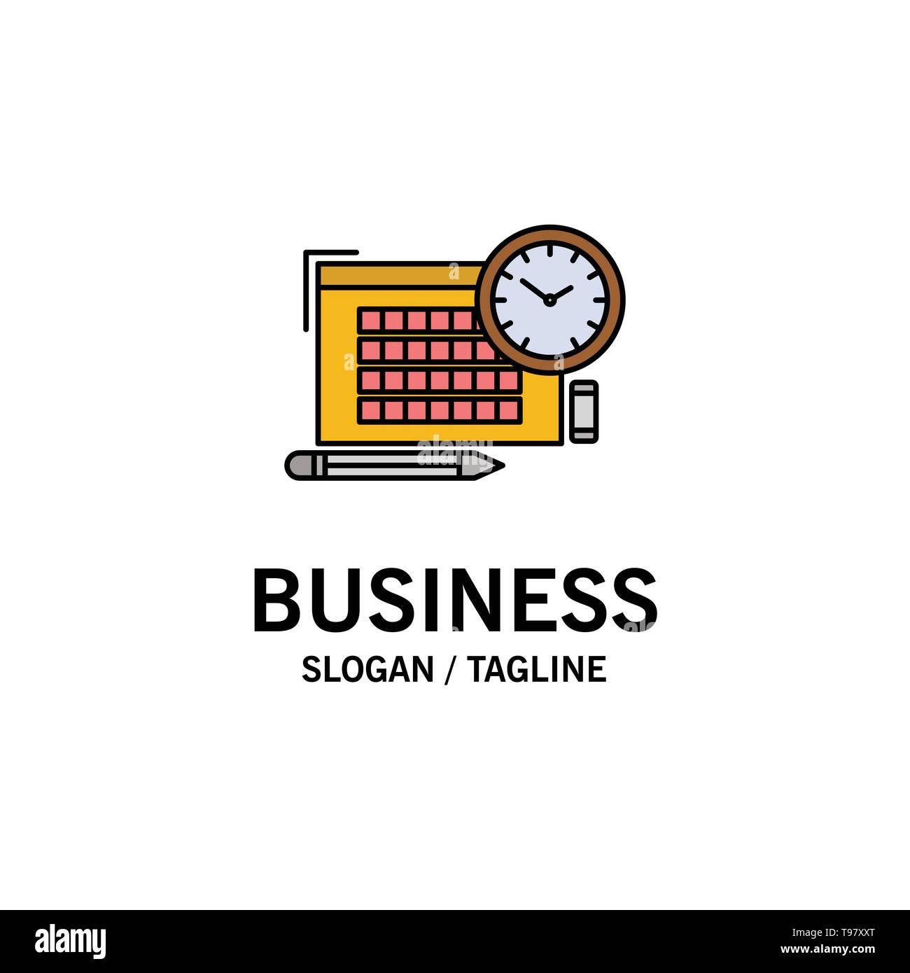 Zeit, Datei, Stift, Schwerpunkt Business Logo Vorlage. Flachen Farbe Stock Vektor