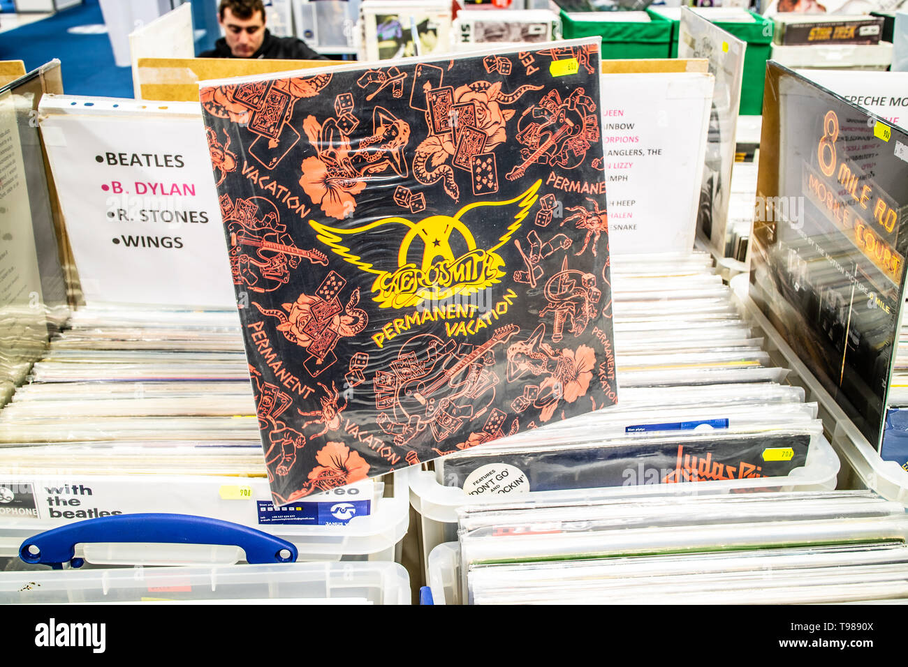 Corato, Polen, 11. Mai 2019 Aerosmith Vinyl Album auf Display für Verkauf, Vinyl, LP, Album, Rock, American Rock Band, Sammlung von Vinyls Stockfoto