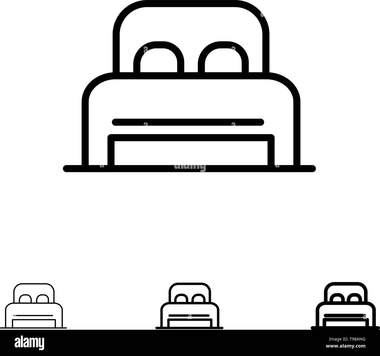 Bett, Schlafen, Zimmer, Hotel Bold und dünne schwarze Linie Icon Set Stock Vektor