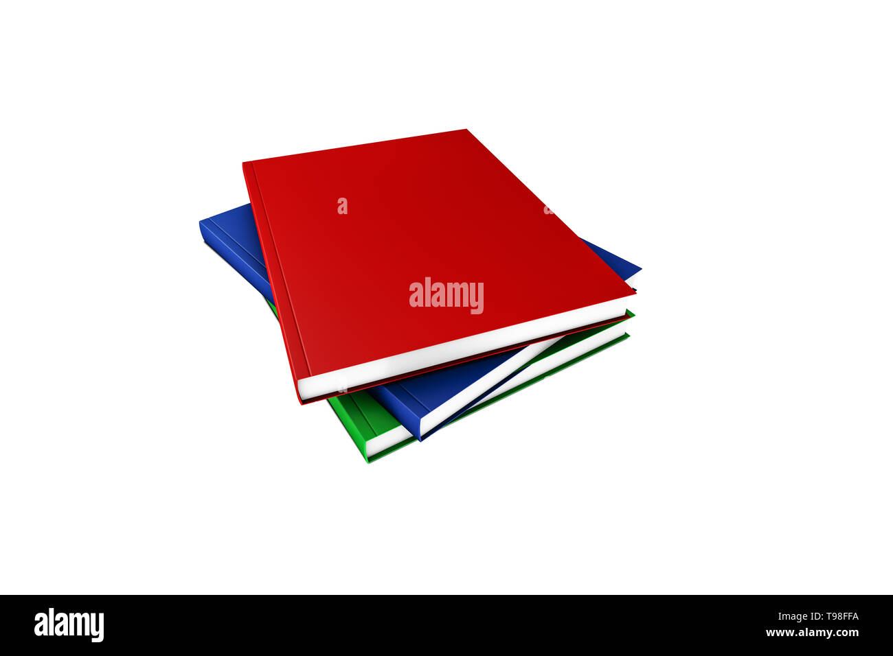 Stapel von bunten Bücher, perspektivische Ansichten der vertikalen leeres Buch cover Vorlage mit Kopieren, auf weißem Hintergrund. Stockfoto