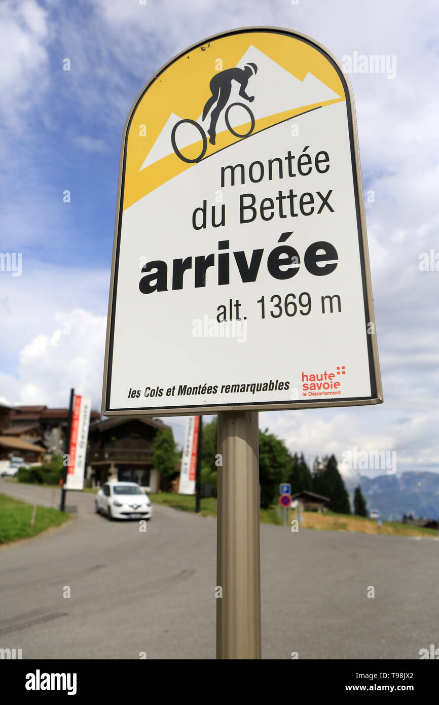 Cyclisme. Montée du Bettex. Arrivée. Höhe: dieselindextabelle m. Haute-Savoie. Frankreich. Stockfoto