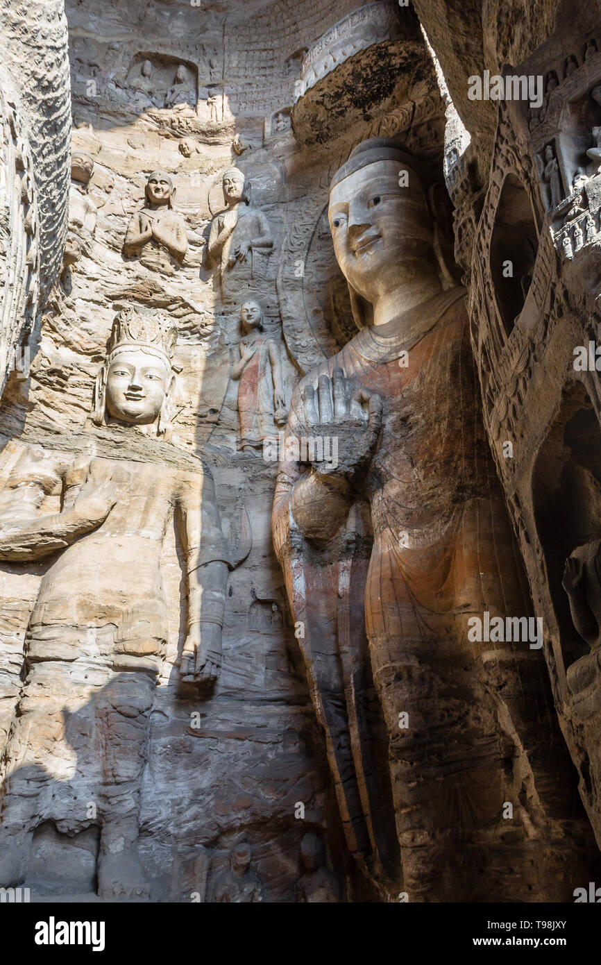 Aug 2014, Datong, China: Buddha Statue at Yungang Grotten in Datong, Provinz Shanxi, China Stockfoto