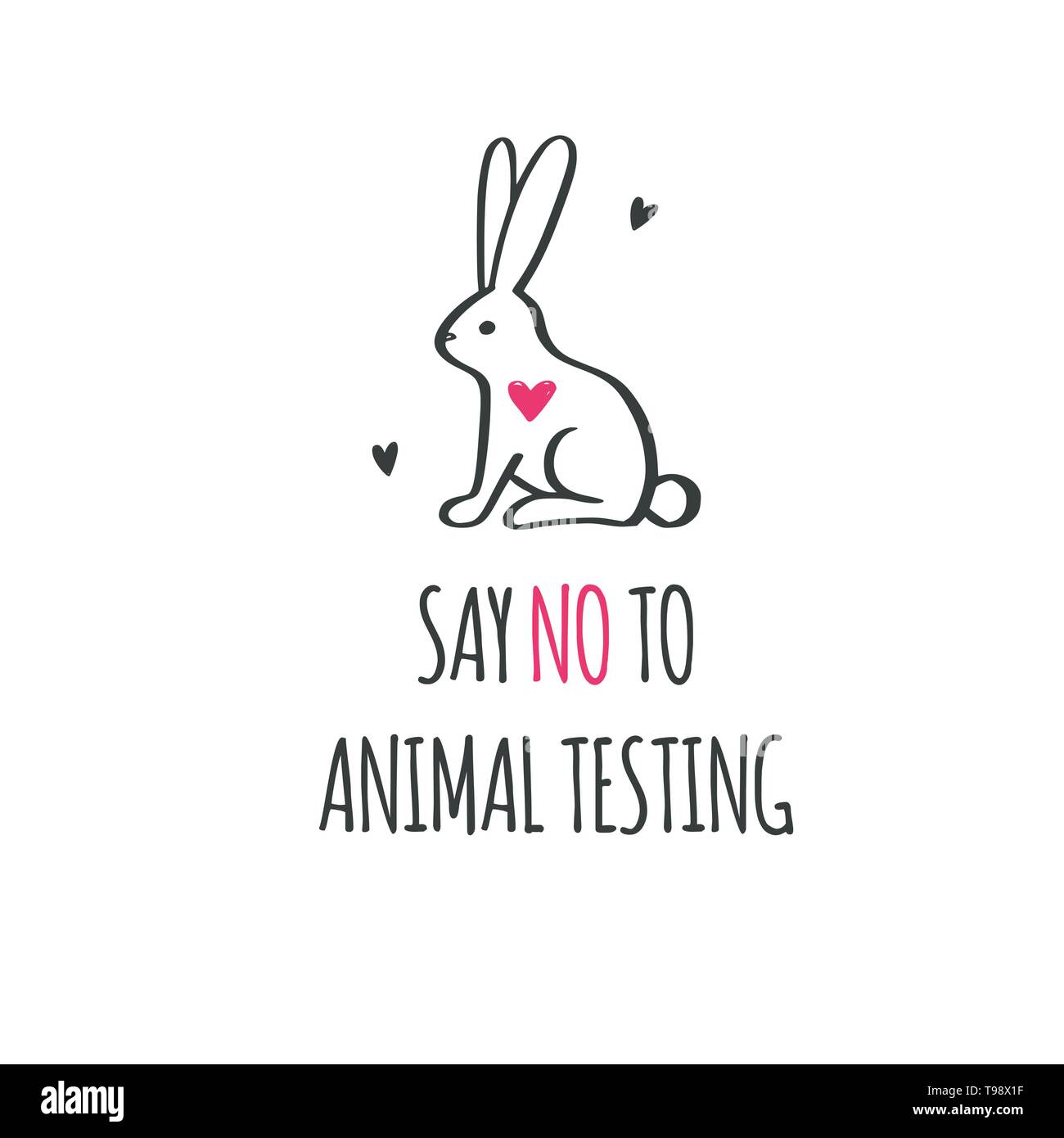 Sagen Sie NEIN zu Tierversuchen, Cruelty Free Vector Prinzipdarstellung. Symbol, Logo im Cartoon, Skizze Stock Vektor