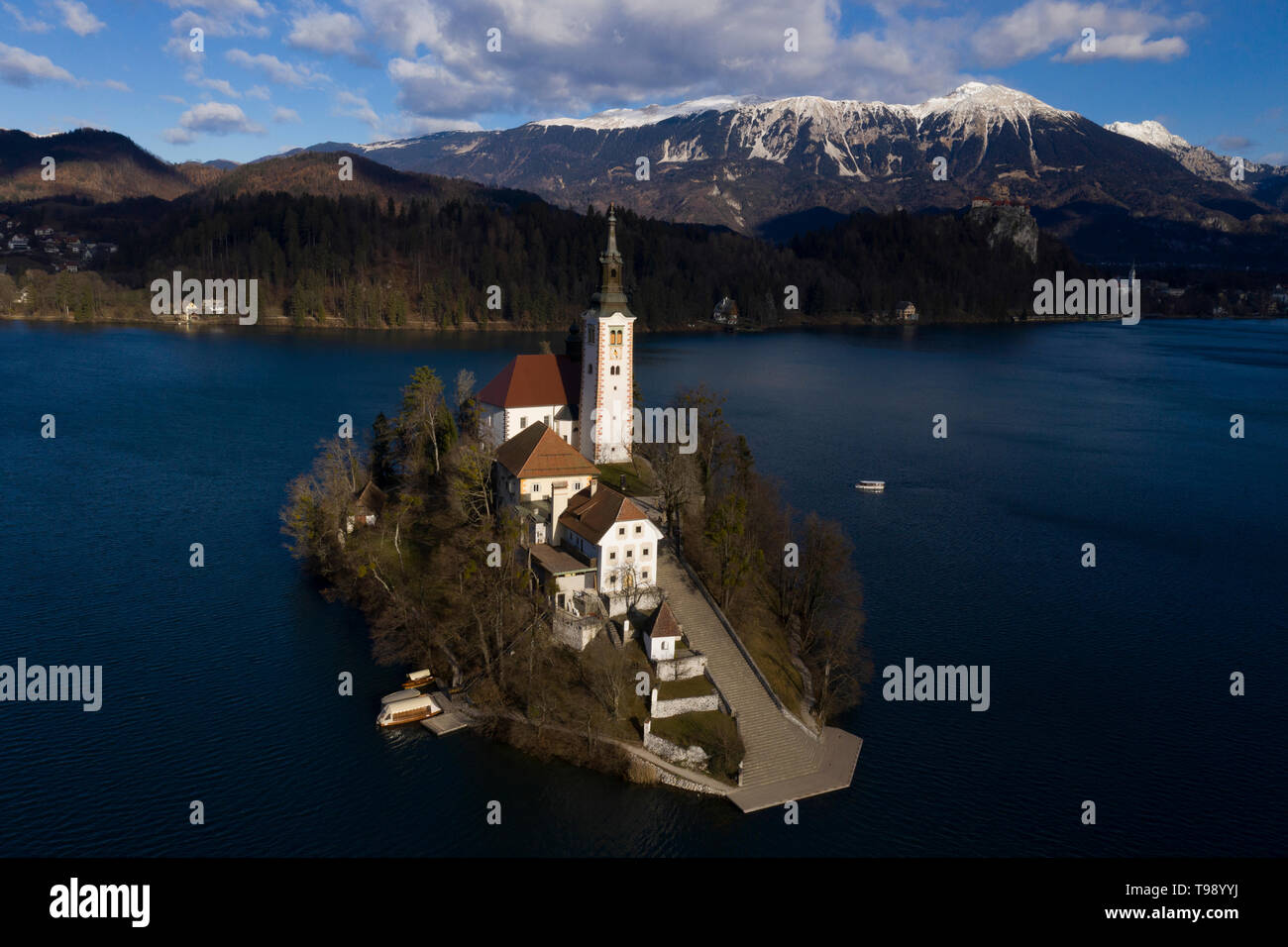 Marienkirche auf einer kleinen Insel des Sees Bled, Bled, Slowenien Stockfoto