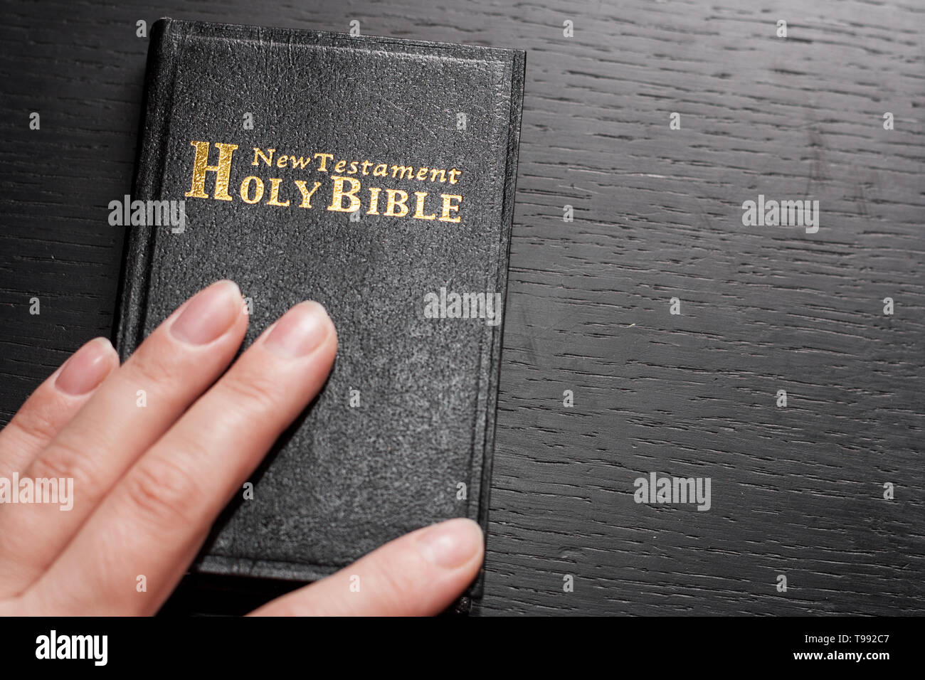 Die Bibel eröffnet. Die heilige Bibel Nahaufnahme Stockfoto