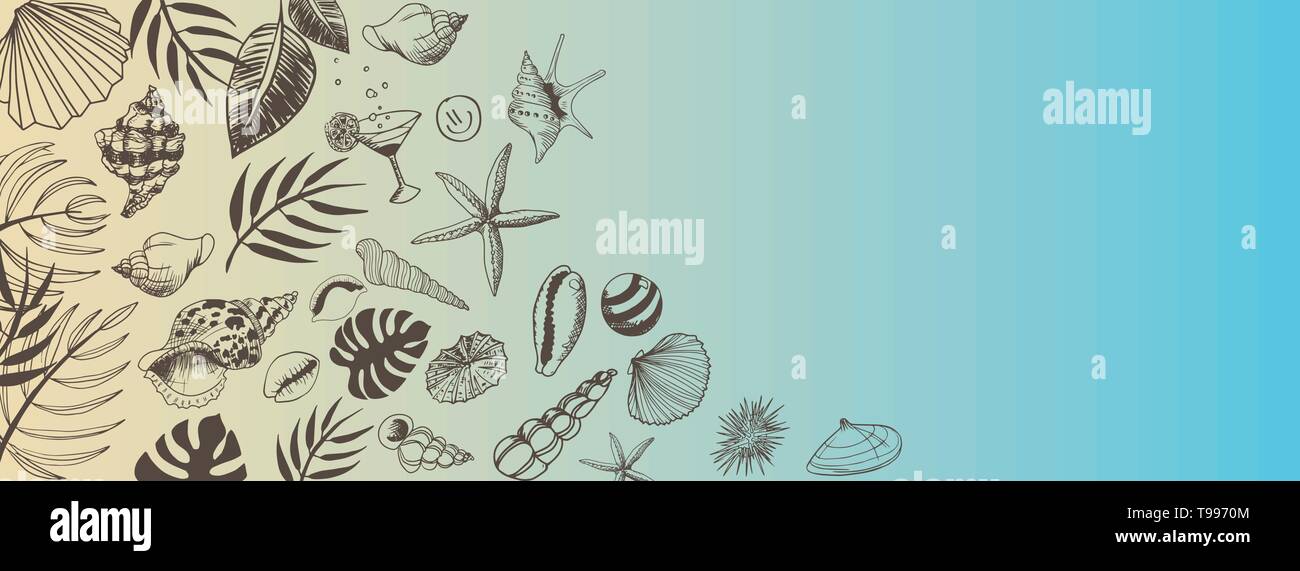Vektor seashell Doodles vollständigen Vektor großes Banner Stock Vektor