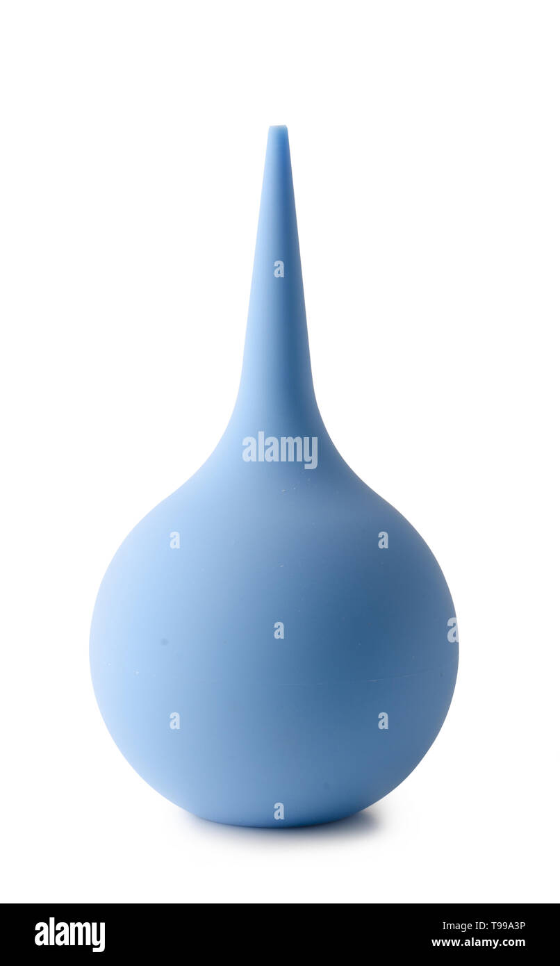 Blau medizinische Enema, Klistier, lavementfor für Darmreinigung auf weißem Hintergrund Stockfoto