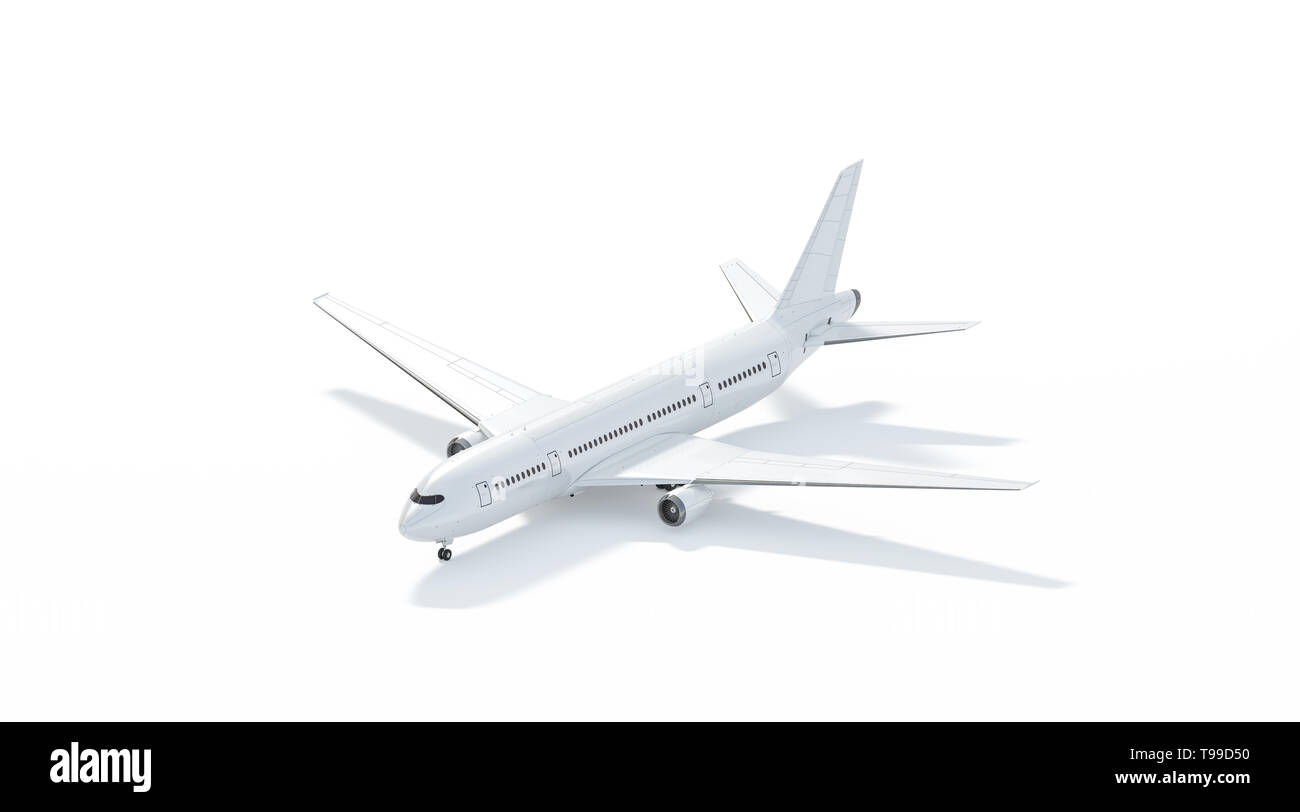 Leere weiße Flugzeug mockup stand, Seitenansicht isoliert, 3D-Rendering. Klar plain air transport projiziert Mock up Vorlage. Leere avia Aerobus Modell fo Stockfoto