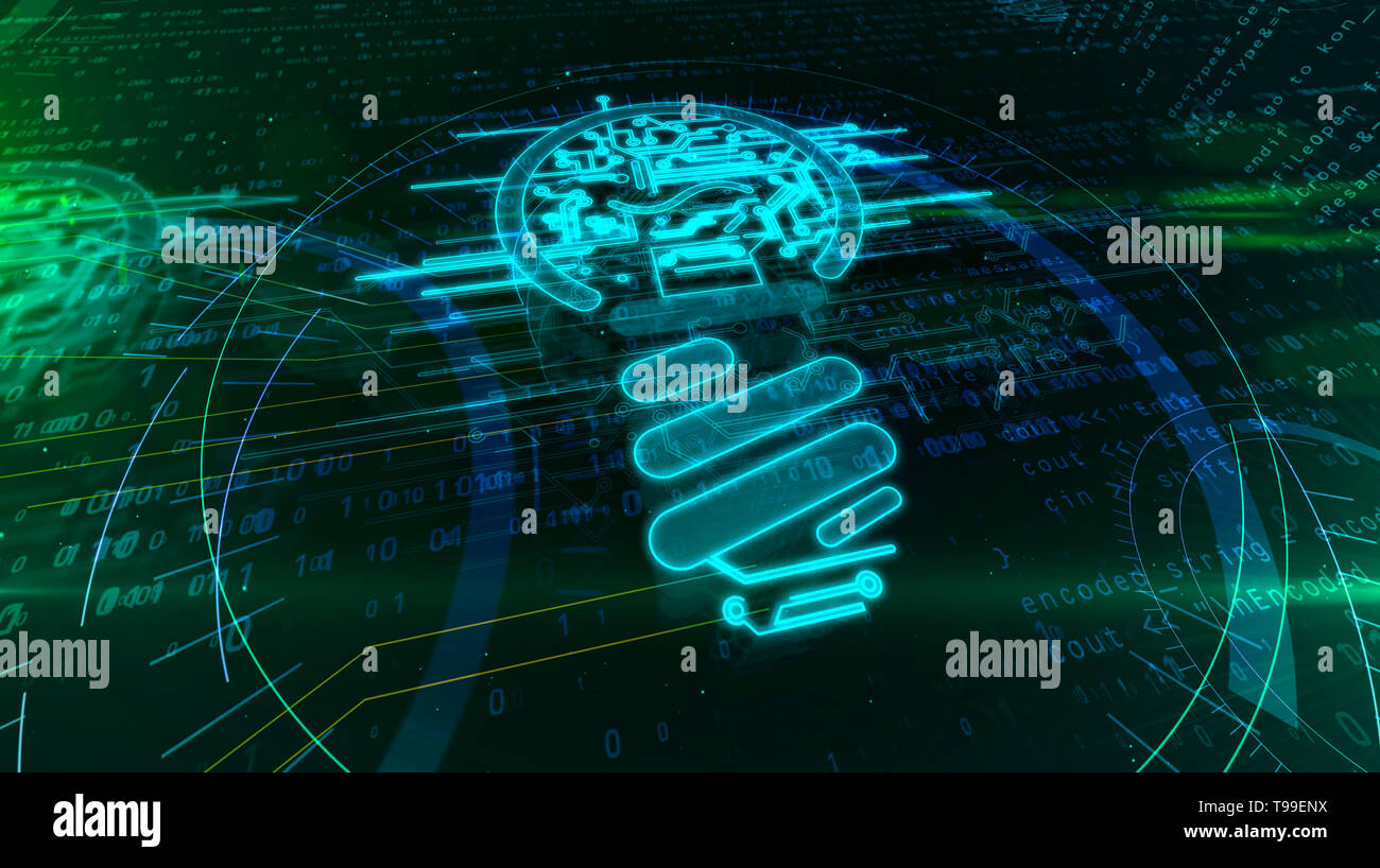 Innovation, kreative Idee und erfolg konzept Symbol auf digitalen Hintergrund. Cyber Glühlampe hologramm Symbol abstrakten 3D-Darstellung. Stockfoto