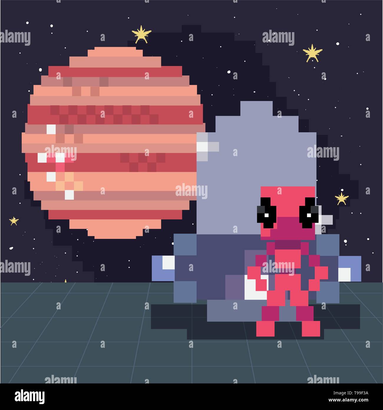 Invader ufo Platz pixel video game retro Vektor illustration Stock ...