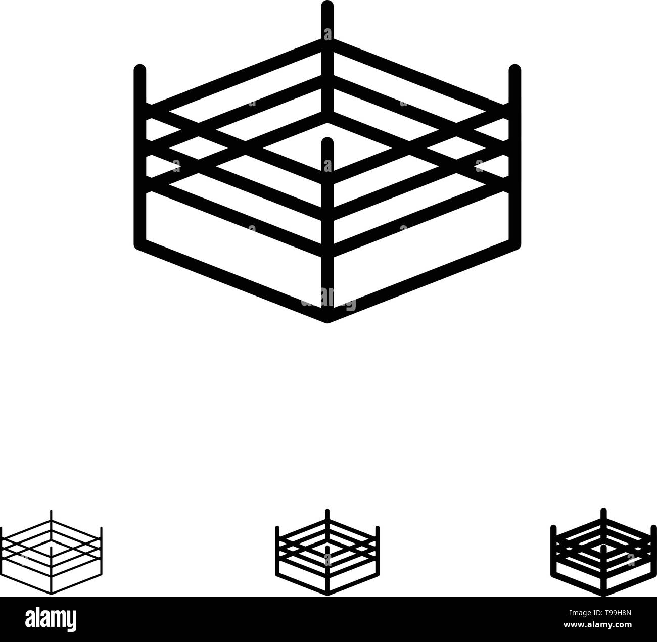 Boxen, Wrestling Ring, Bold und dünne schwarze Linie Icon Set Stock Vektor