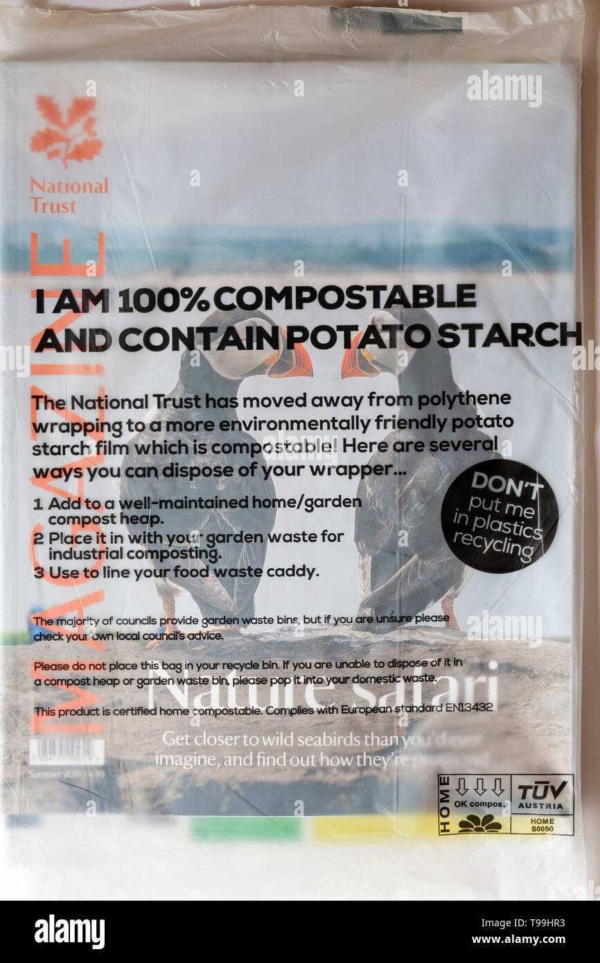 Ich bin 100 Prozent kompostierbar und enthalten Kartoffelstärke - Wickeln an National Trust Magazin Stockfoto