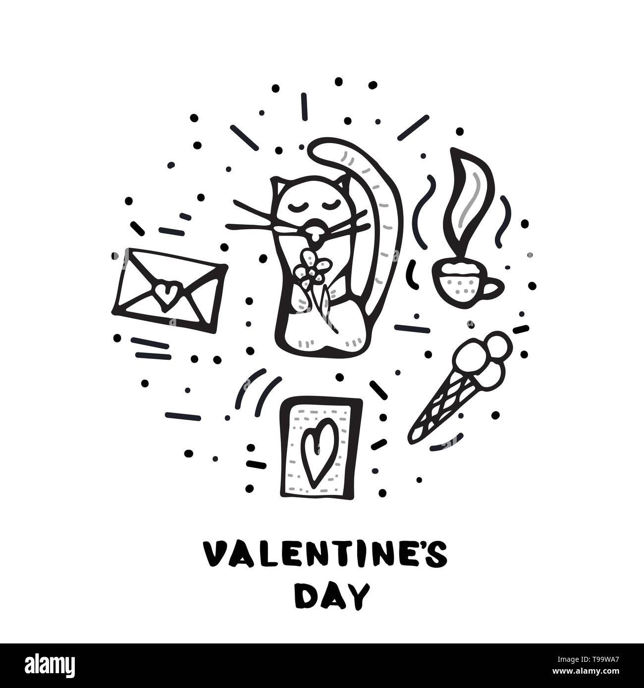 Happy Valentines Tag Grußkartenvorlage. Handschriftliche Beschriftung mit Liebe Symbole. Vector Illustration. Stock Vektor