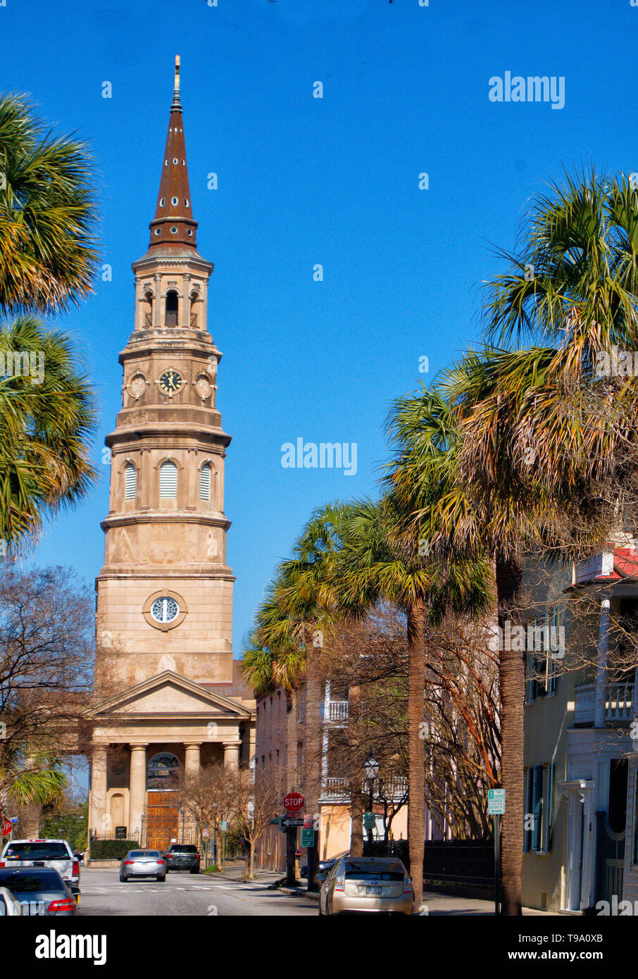St. Philip's Episcopal Church, Charleston SC. Erbaut 1836. Entworfen in der Wren-Gibbs Tradition. Stockfoto