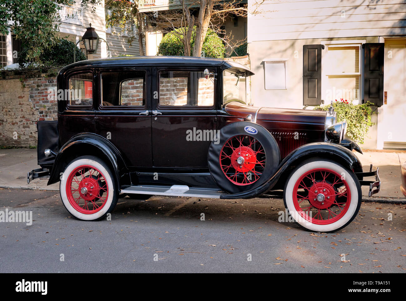 Ein Ford Model A restaurierter, Deluxe 4-türig Stadtsedan, um 1930. Die Produktion endete 1932. Fast 5 Millionen wurden verkauft. Stockfoto