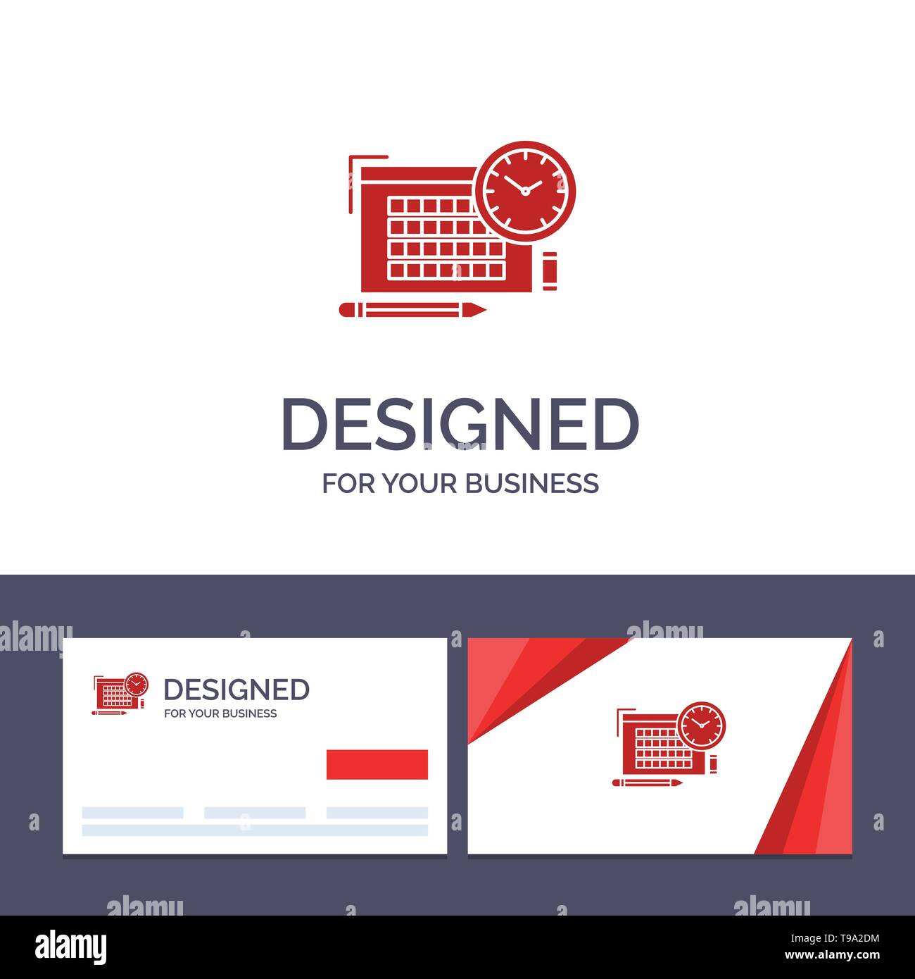 Creative Business Card und Logo Vorlage Zeit, Datei, Stift, Schwerpunkt Vector Illustration Stock Vektor