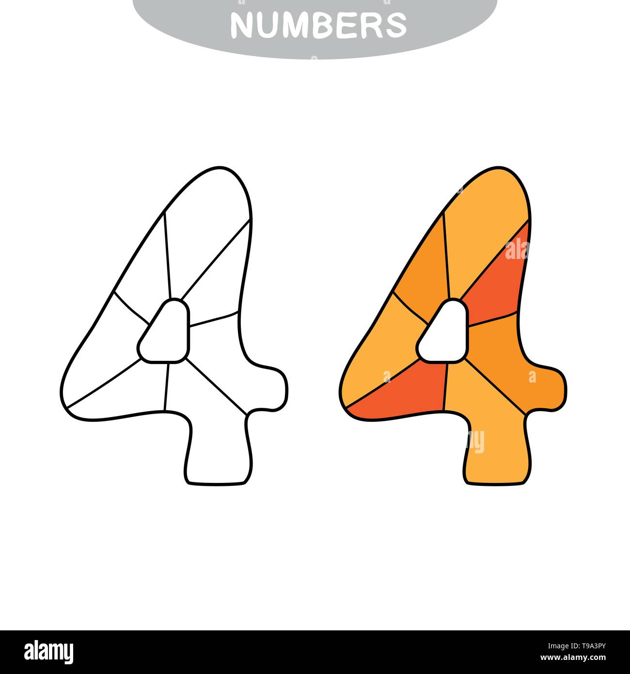 Lernspiel für Aufmerksamkeit für Kinder im Kindergarten- und Vorschulalter. Wiederholen Sie das Bild. Nummer vier Malbuch Stock Vektor