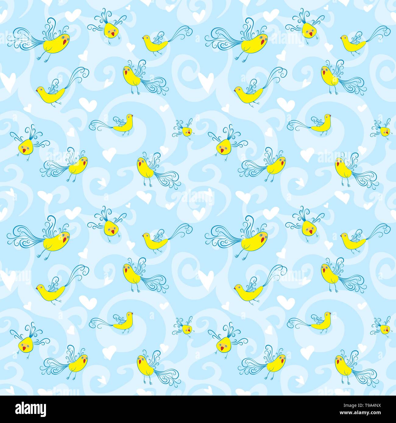Vektor nahtlose Muster mit Vögeln und Herzen. Stock Vektor