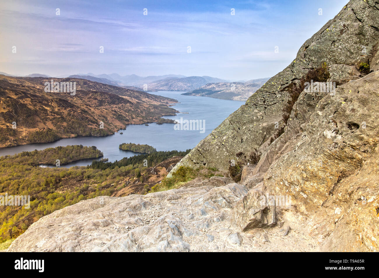 Panorama Blick von Ben A'an in den Highlands von Schottland Stockfoto