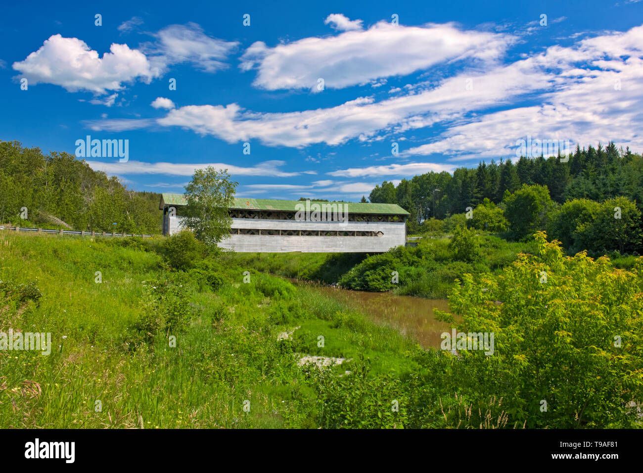 Pont Dénommée (Brücke) auf La Rivière à la Loutre St-Bruno-de-guigues Quebec Kanada Stockfoto