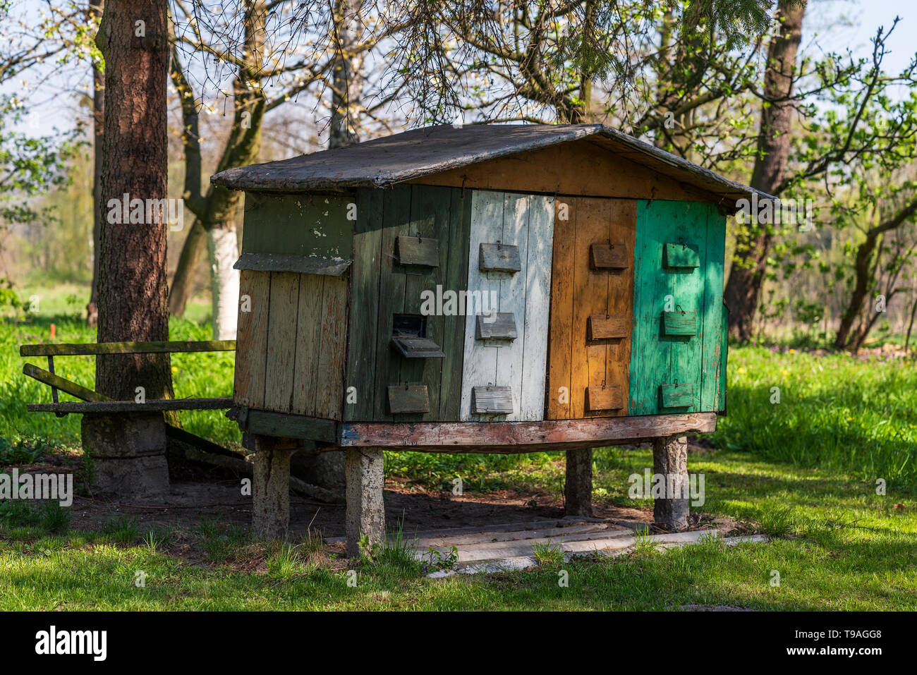 Alte Bienenstock im Garten Stockfoto